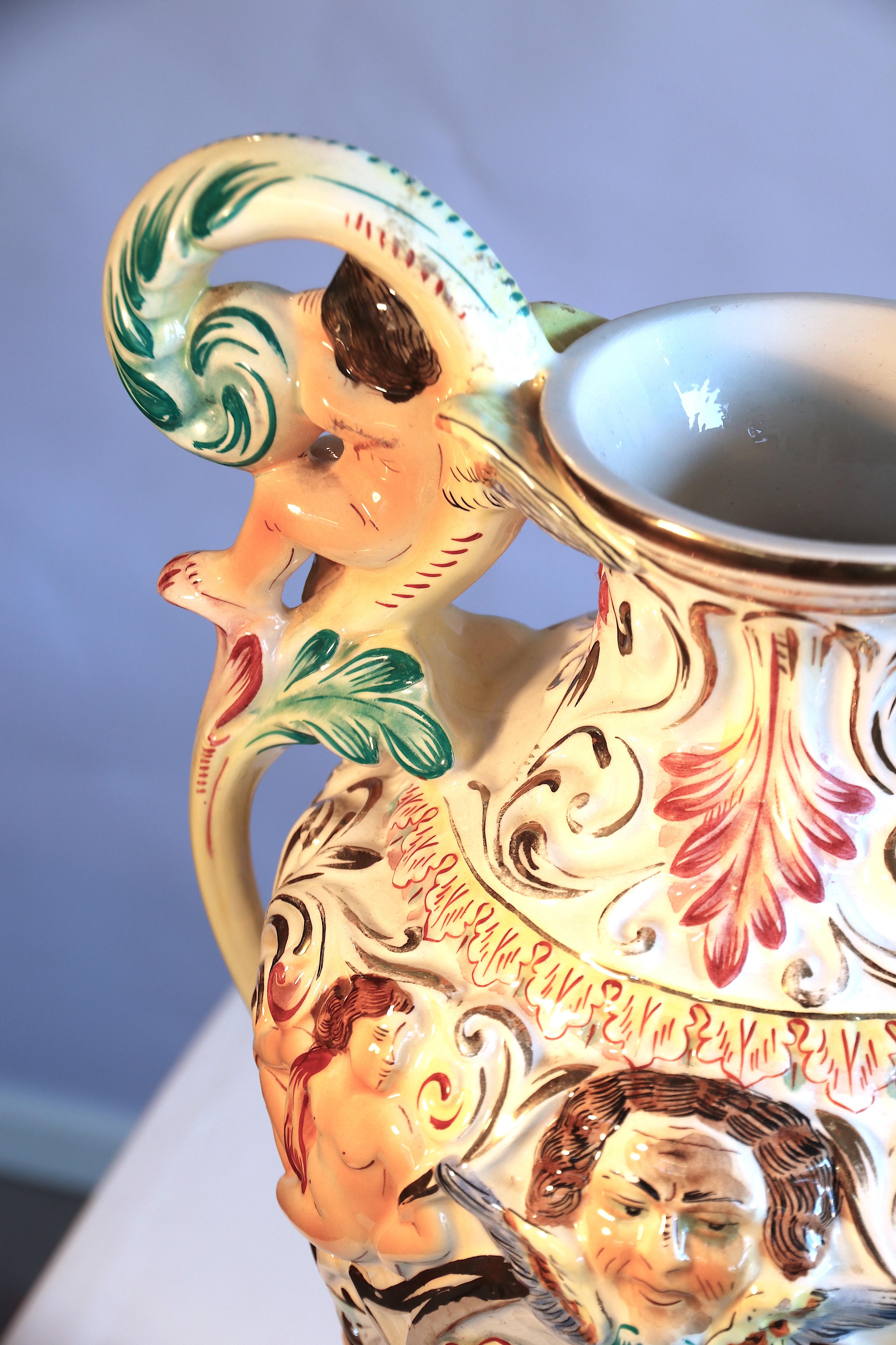 Mid-20th Century Large Rococo Capodimonte signed Porcelain Amphora Vase