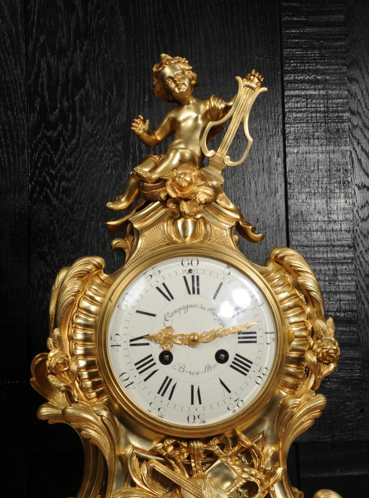 Large Rococo Ormolu Antique French Clock, Genius of Music For Sale 11