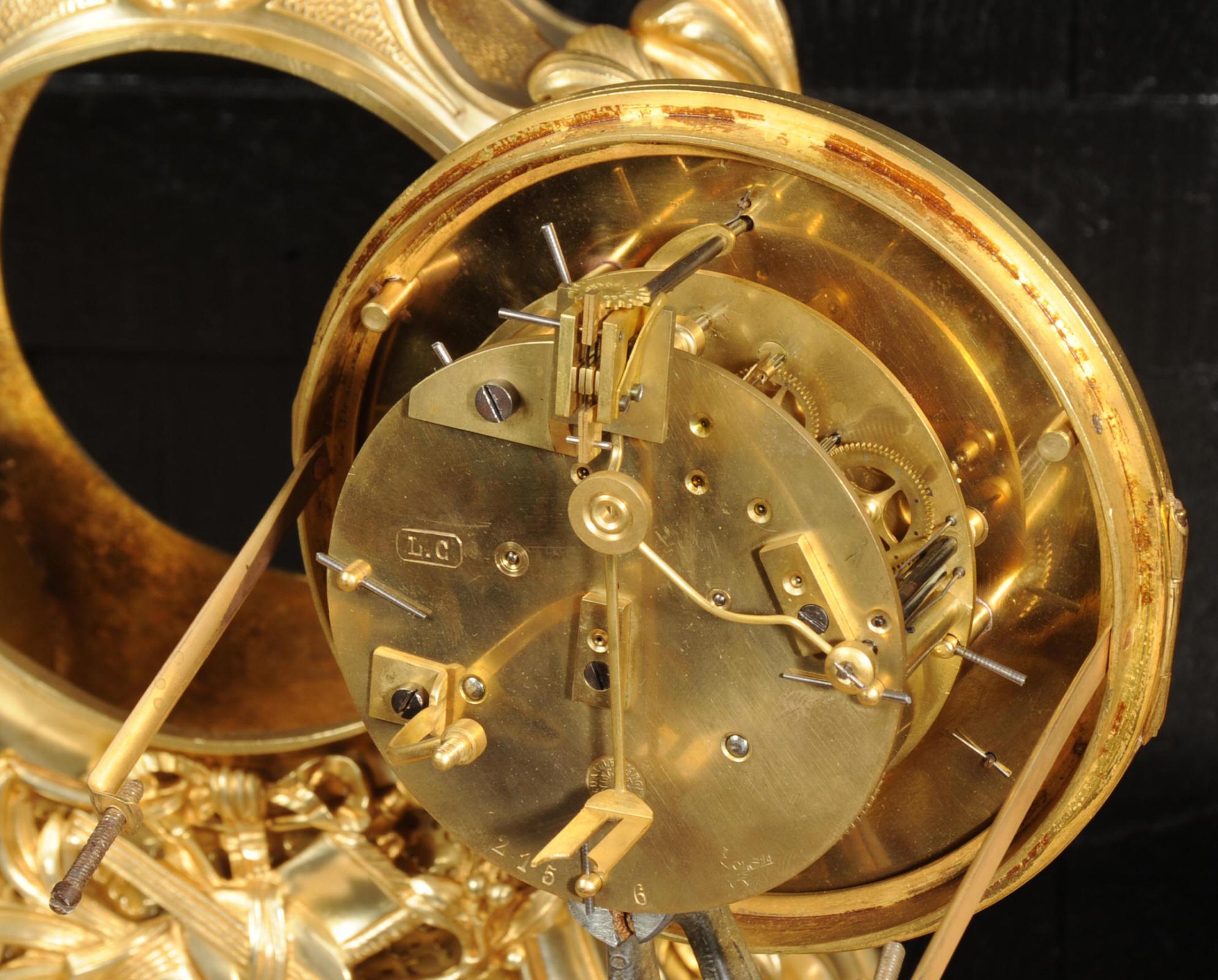 Grande horloge française ancienne de style rococo en bronze doré - Genius of Music en vente 11