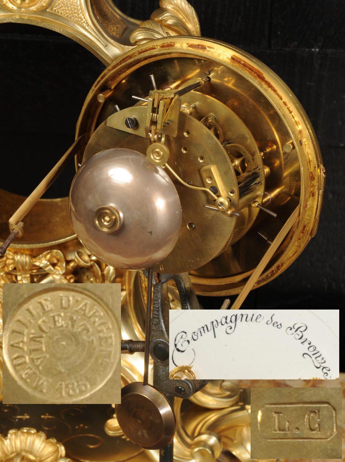 Grande horloge française ancienne de style rococo en bronze doré - Genius of Music en vente 12