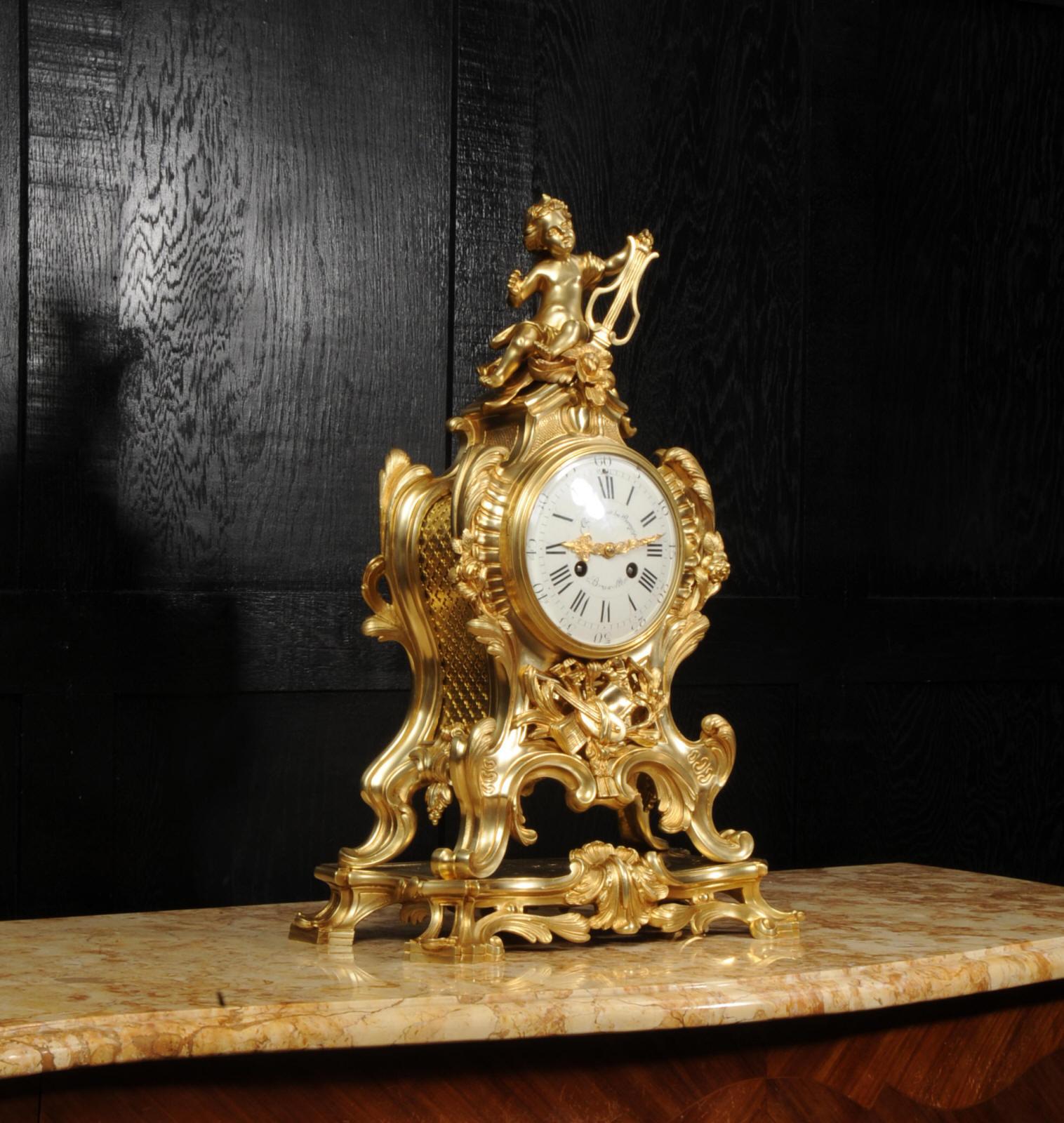 Large Rococo Ormolu Antique French Clock, Genius of Music In Good Condition For Sale In Belper, Derbyshire