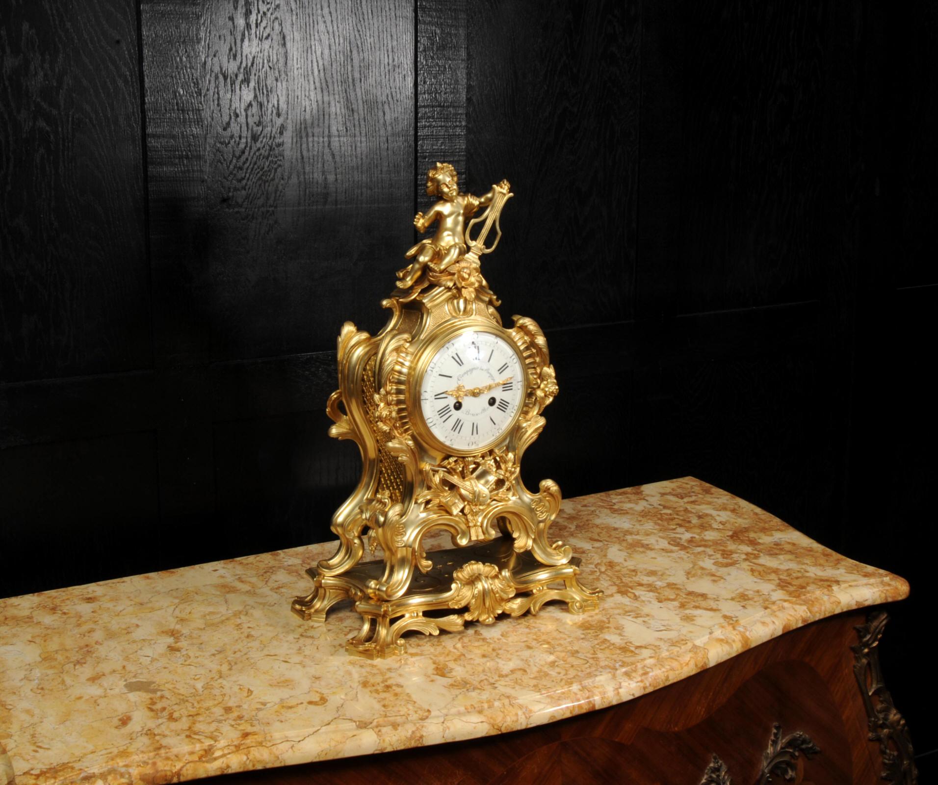 Large Rococo Ormolu Antique French Clock, Genius of Music For Sale 2