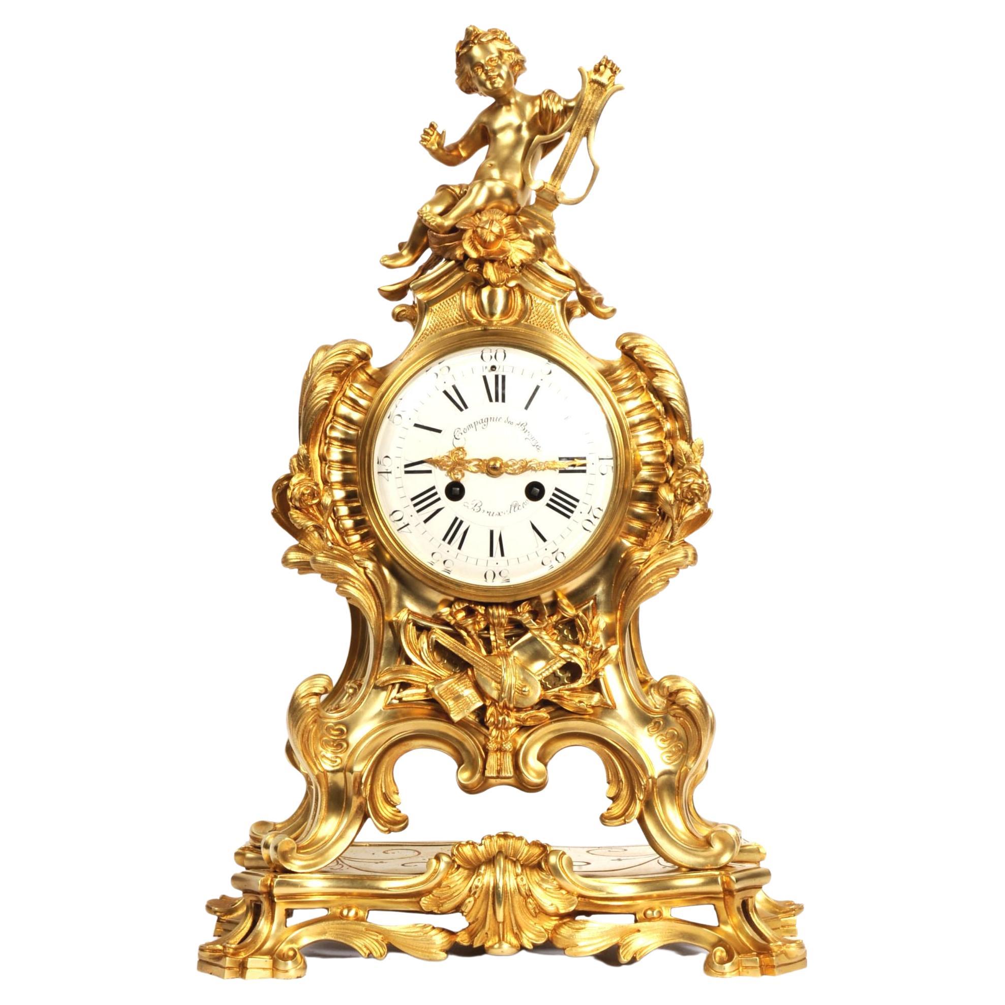 Large Rococo Ormolu Antique French Clock, Genius of Music