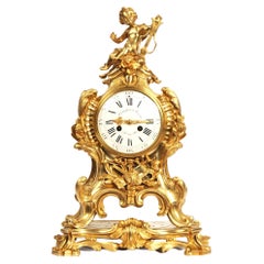 Große antike französische Goldbronze-Goldbronze-Uhr im Rokokostil – Genie der Musik