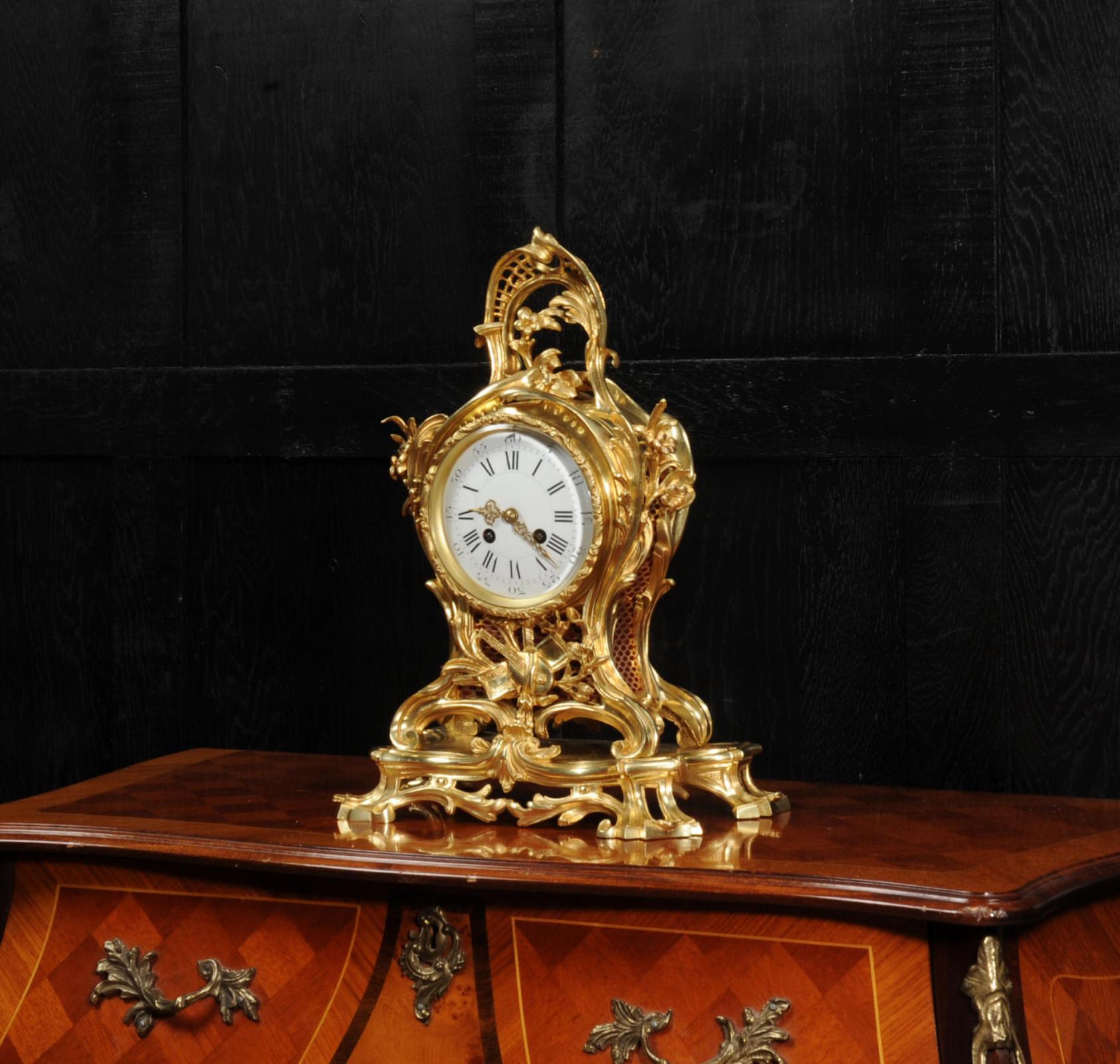 Large Rococo Ormolu Antique French Clock, Music In Good Condition In Belper, Derbyshire