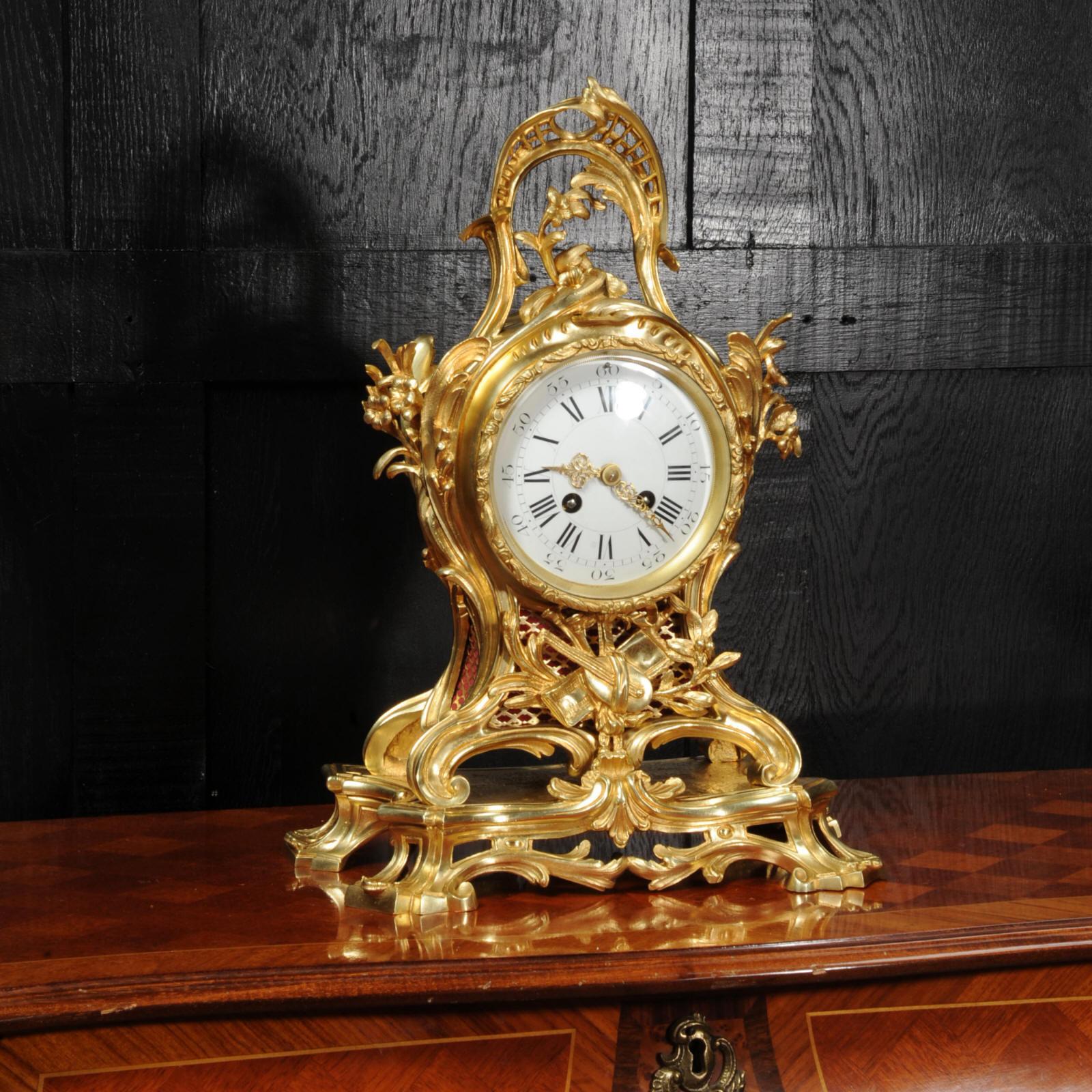 19th Century Large Rococo Ormolu Antique French Clock, Music