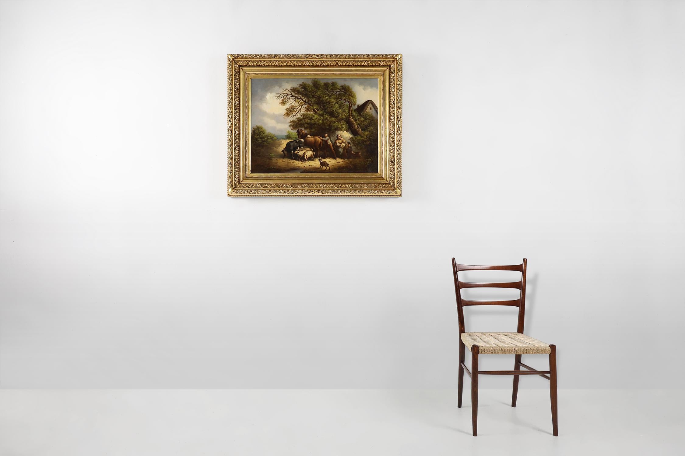 Belgium / 1900 / painting / canvas, wood / Antique / Baroque / Rococo  

A large Baroque painting with gilded wooden frame, Belgium ca. 1900. Signed in the left corner.

This stunning painting captures the essence of horses and cattle gracefully