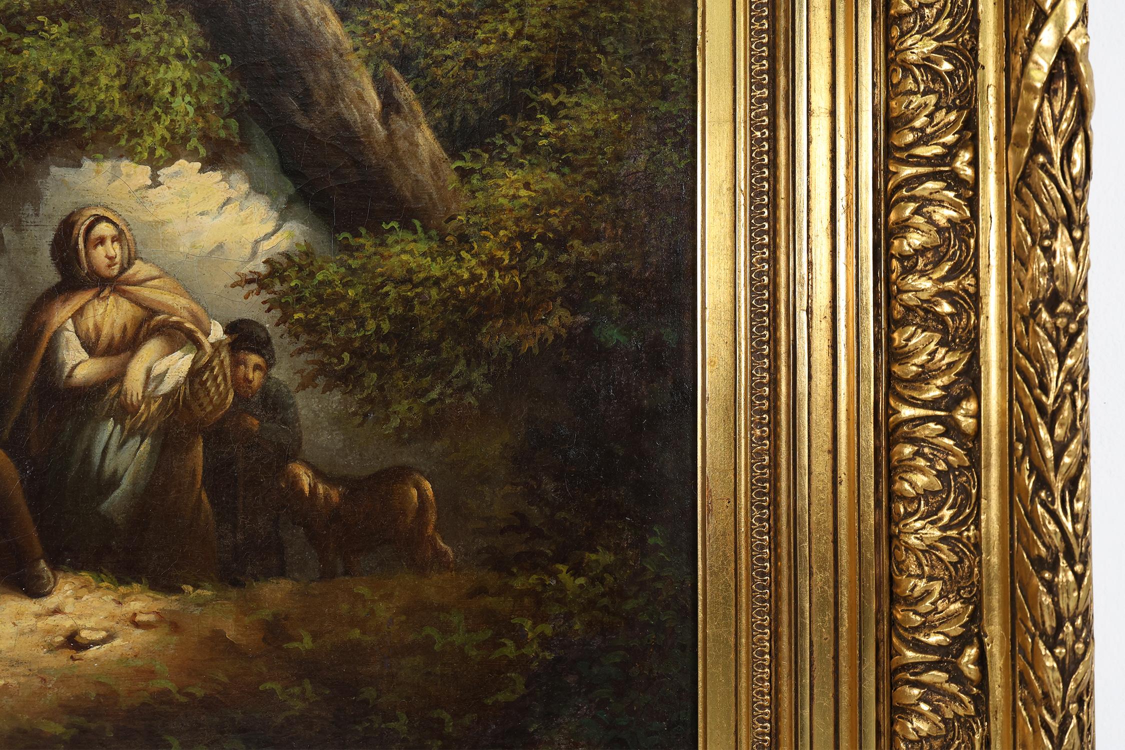 Gilt Large Rococo painting with gilded wooden frame, Belgium ca. 1900 For Sale