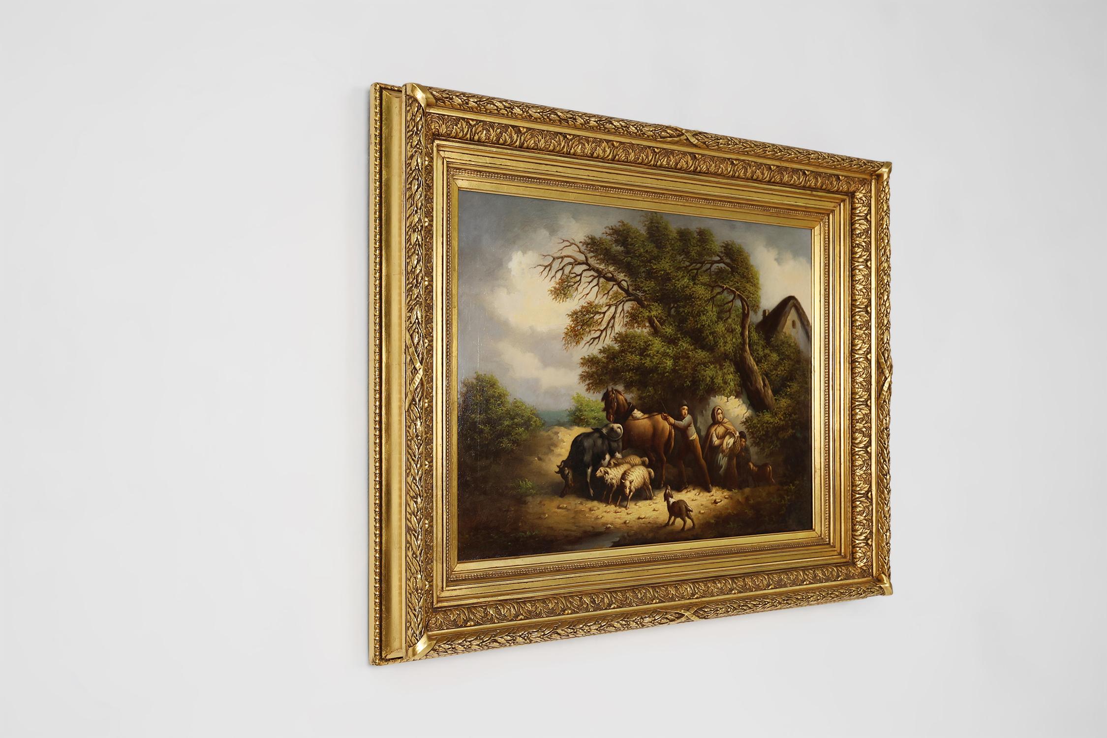 Large Rococo painting with gilded wooden frame, Belgium ca. 1900 In Good Condition For Sale In Meulebeke, BE