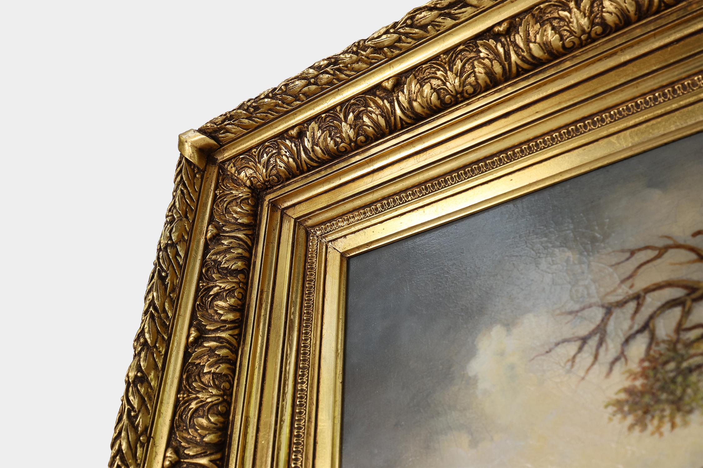Canvas Large Rococo painting with gilded wooden frame, Belgium ca. 1900 For Sale
