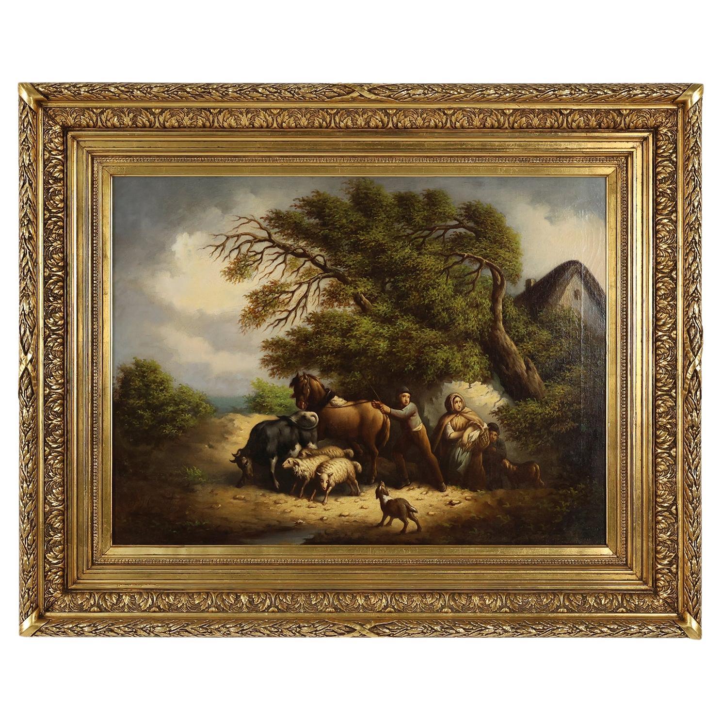Grande quadro rococò con cornice in legno dorato, Belgio, 1900 ca.
