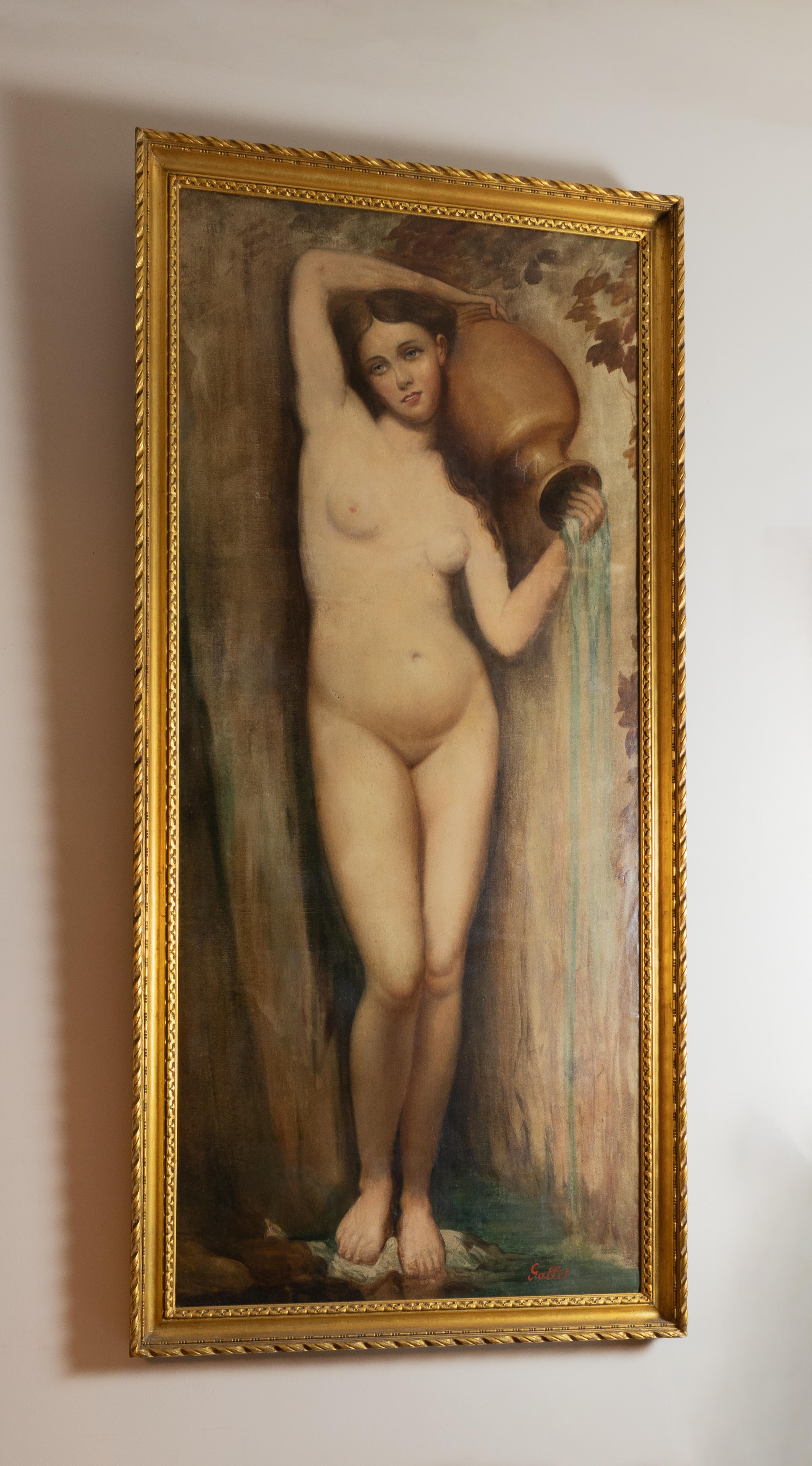 Großes Rokoko-Revival-Porträtgemälde einer Frau von Louis Jacques Gallet (Neurokoko) im Angebot