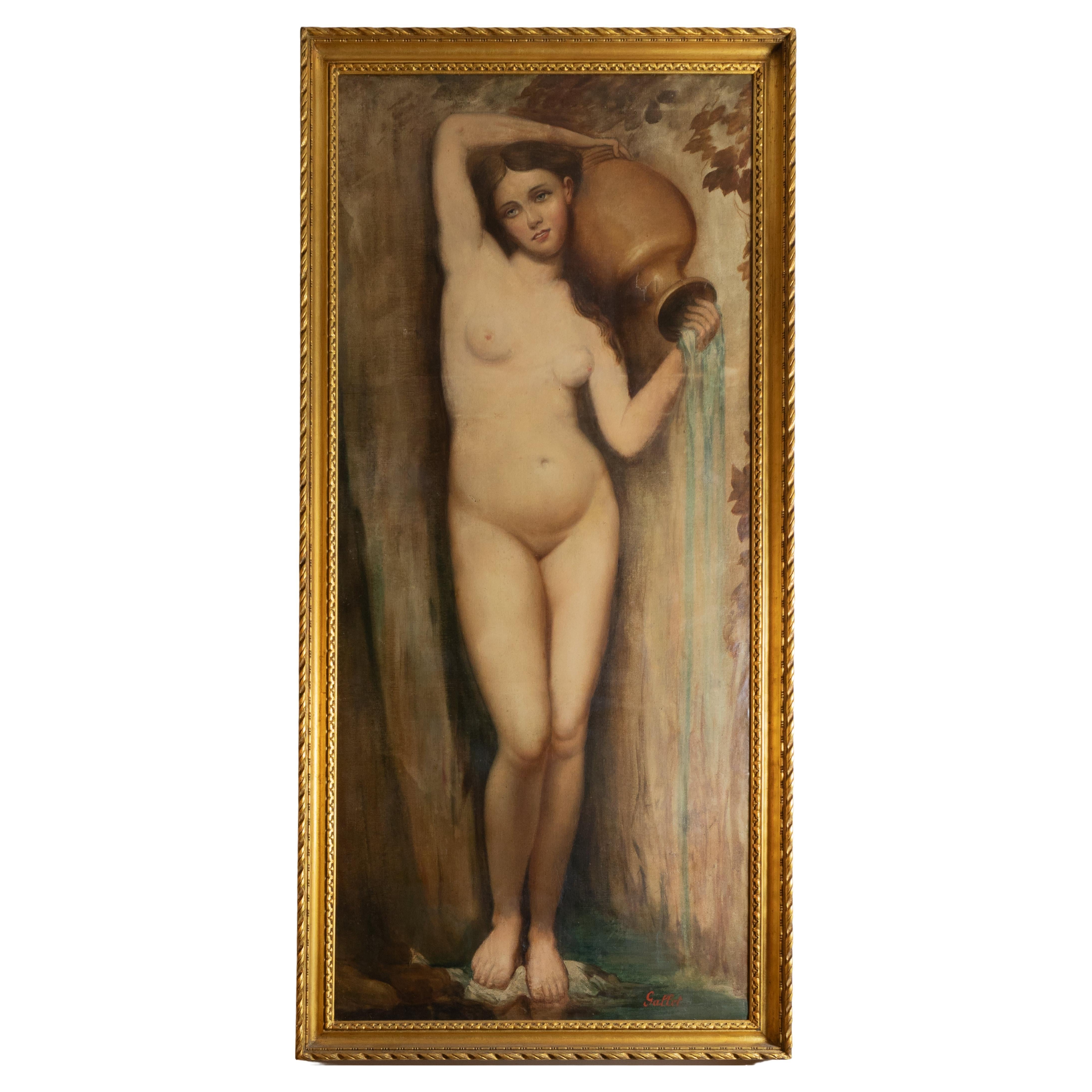 Großes Rokoko-Revival-Porträtgemälde einer Frau von Louis Jacques Gallet