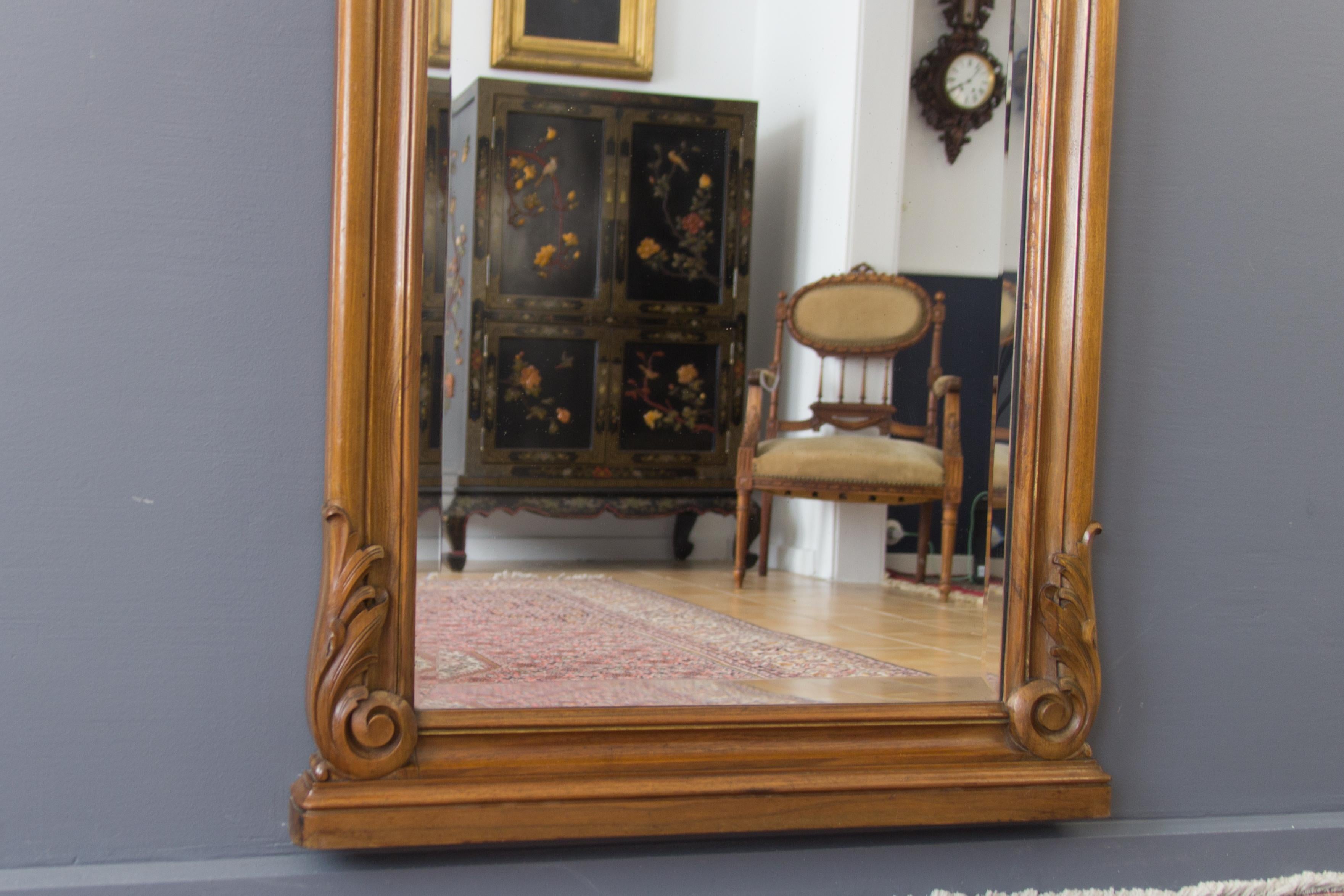 Large Rococo Style Carved Walnut Floor Mirror 6