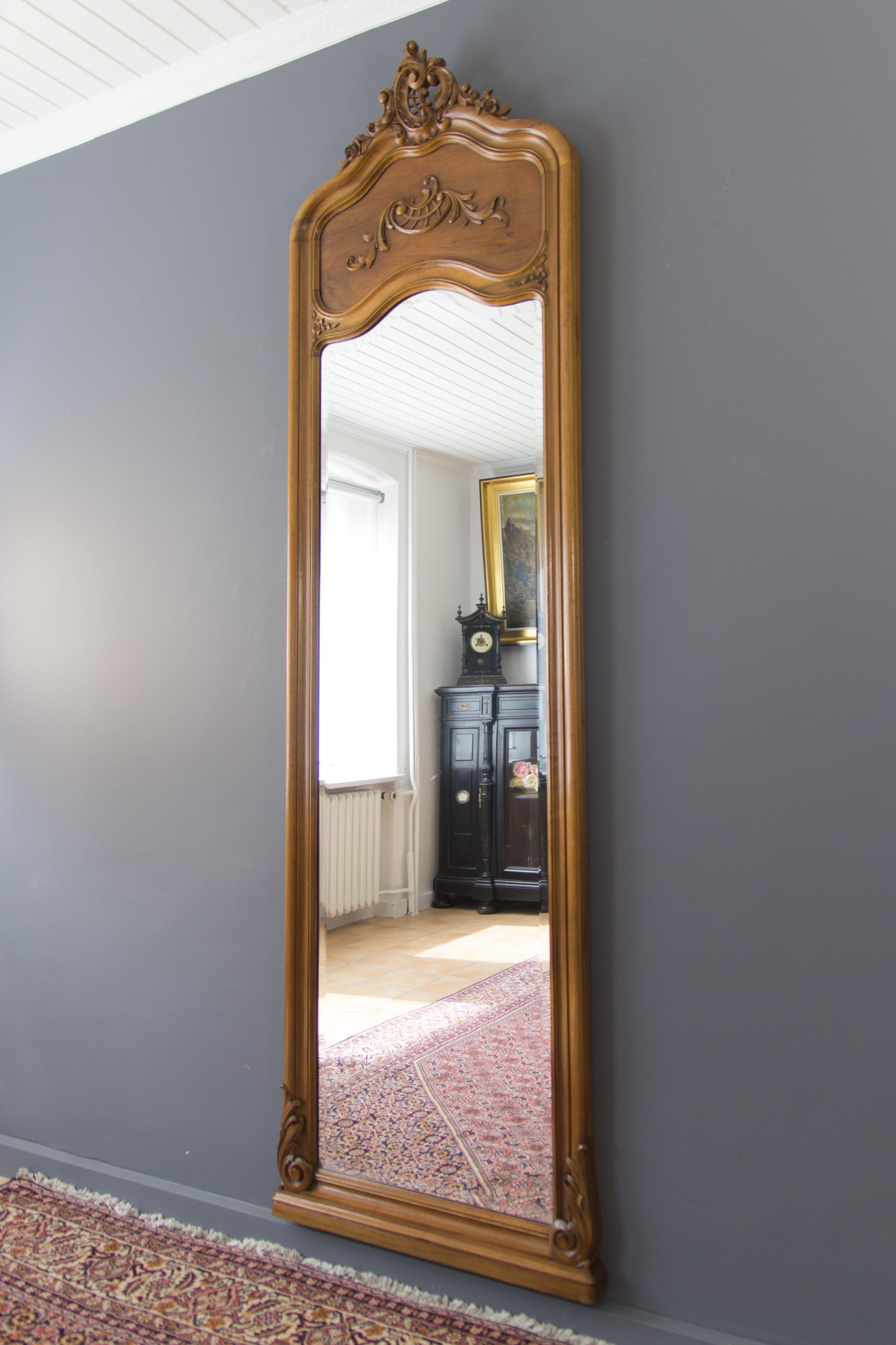 Large Rococo Style Carved Walnut Floor Mirror 3