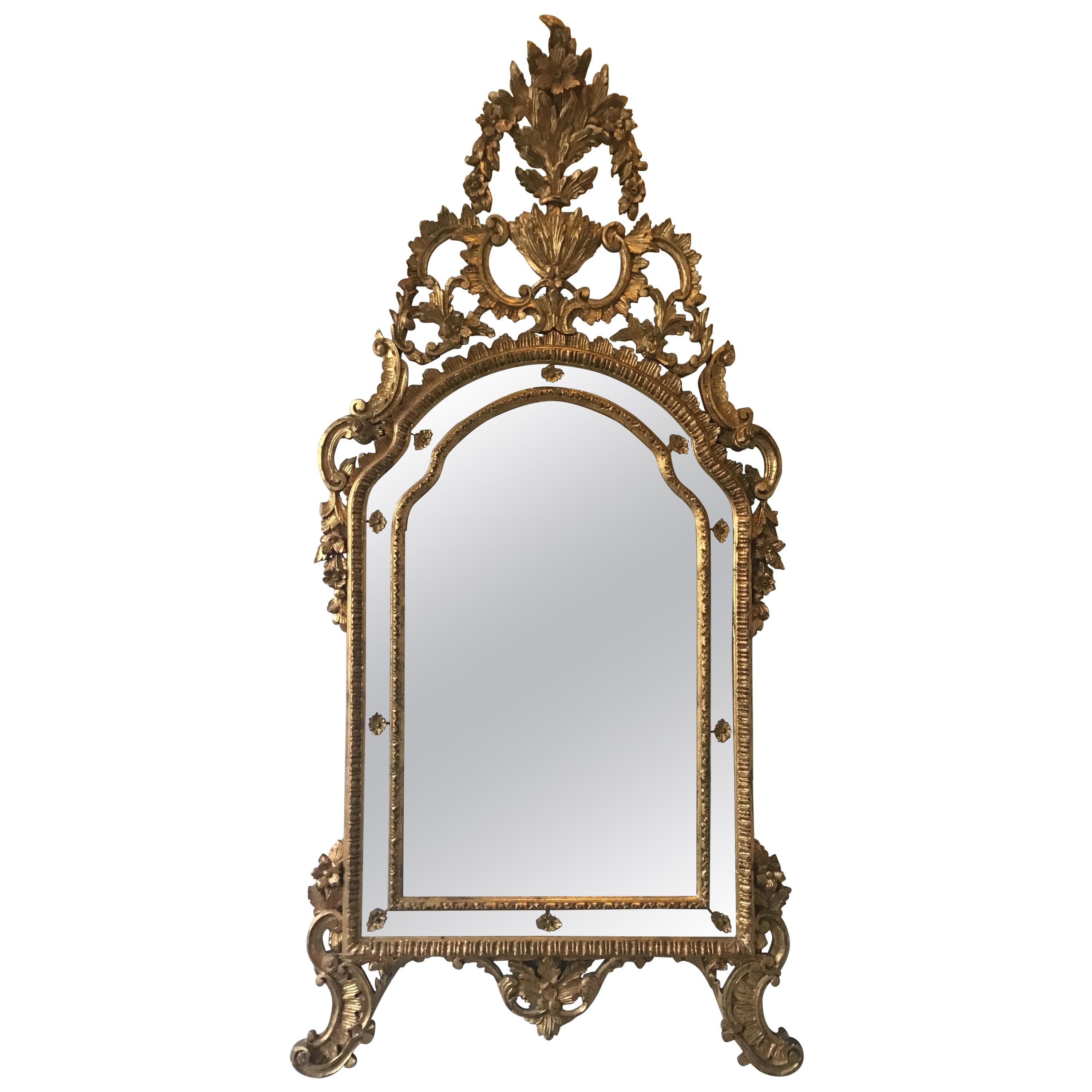 Large Rococo Style Italian Carved Wood Gilt Mirror For Sale
