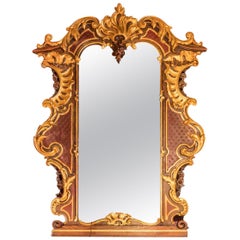Antique Large Rococo Style Mirror in Gilt and Painted Oak, circa 1900