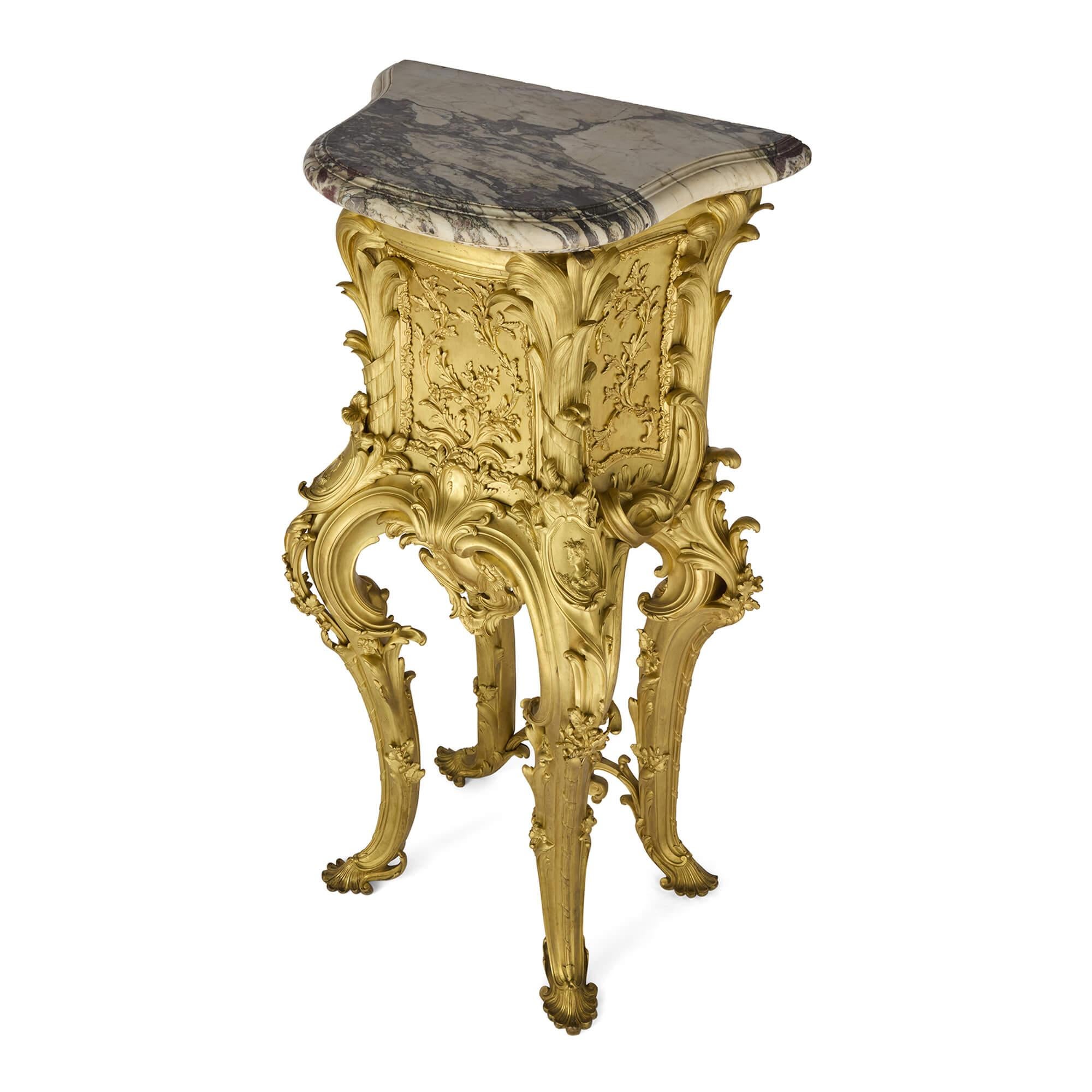 French Large Rococo Style Ormolu and Marble Pedestal after Caffieri For Sale