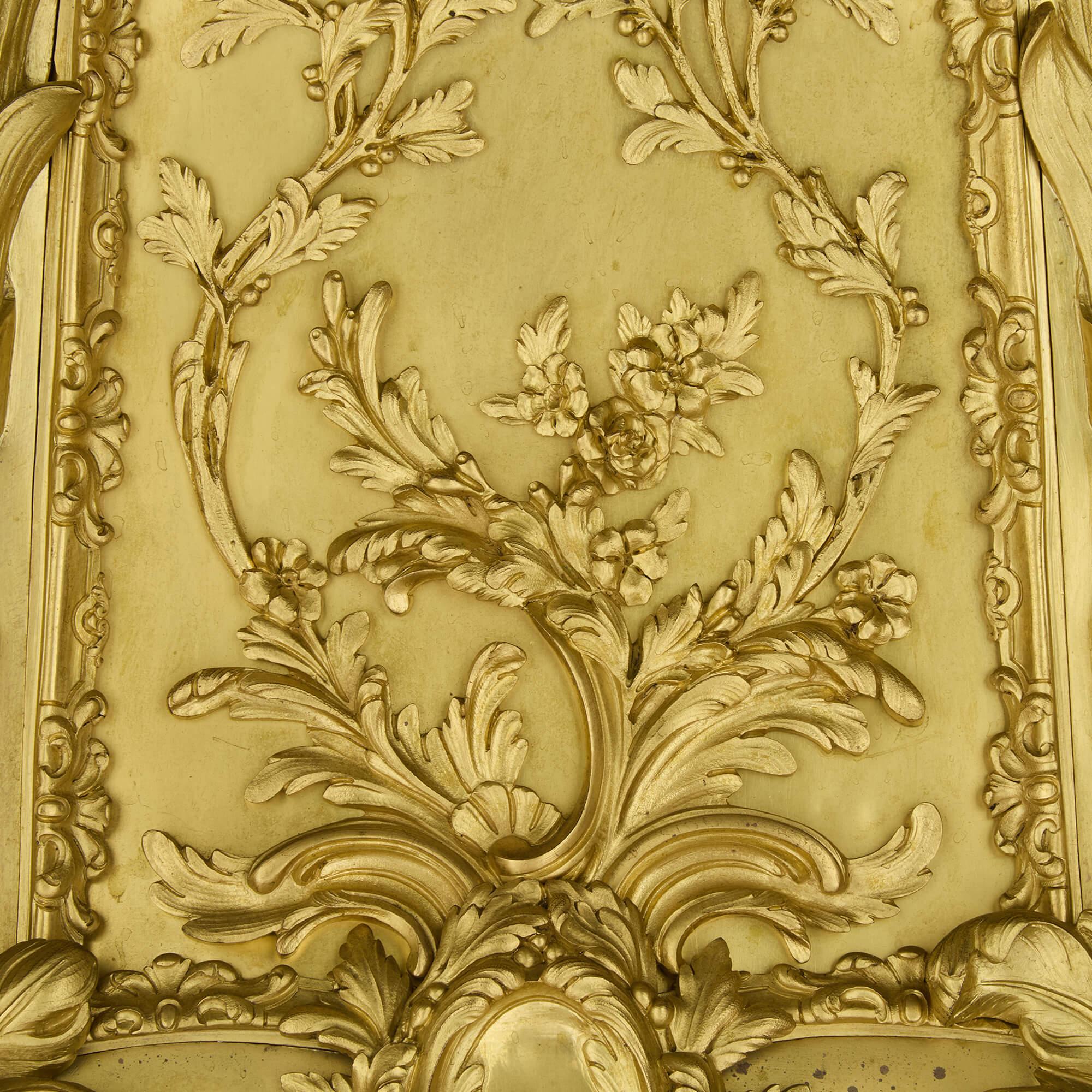Carved Large Rococo Style Ormolu and Marble Pedestal after Caffieri For Sale