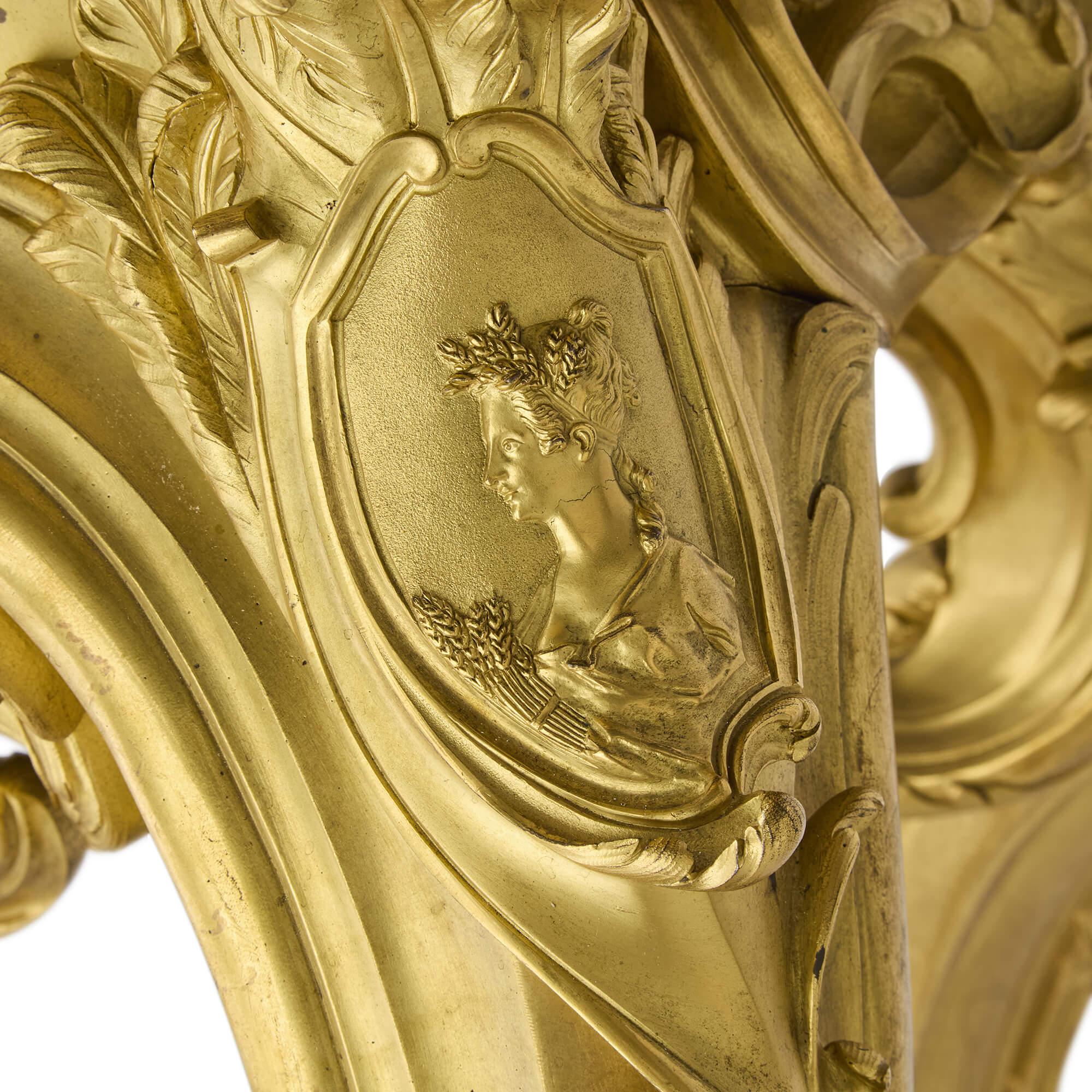 19th Century Large Rococo Style Ormolu and Marble Pedestal after Caffieri For Sale