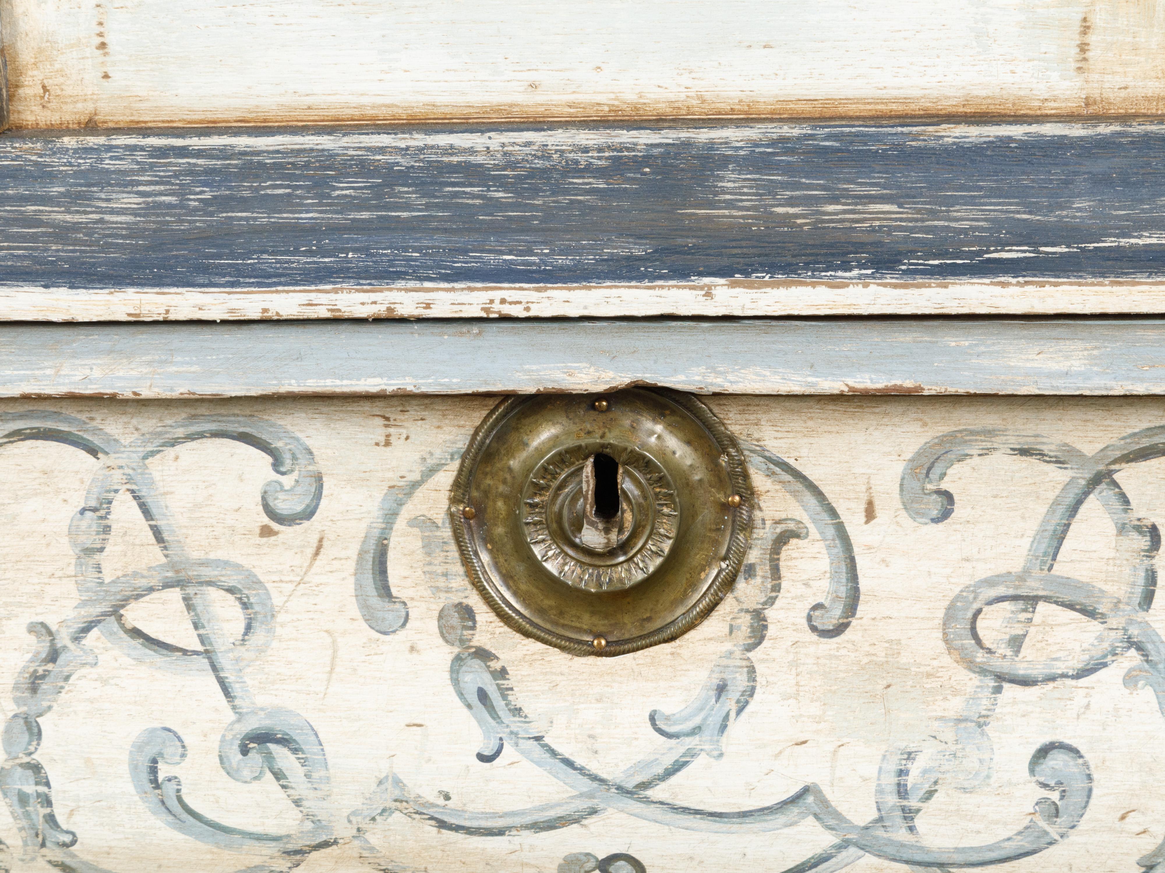 Large Rococo Style Painted Wood Dutch Cabinet with Glass Doors and Bombé Chest For Sale 5