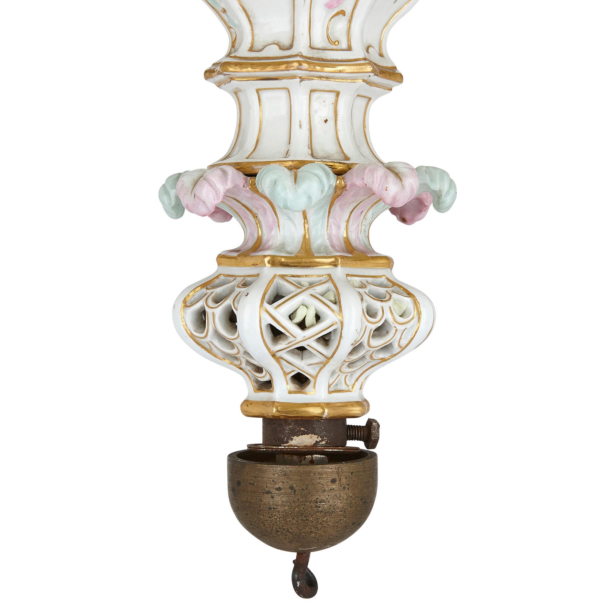 19th Century Large Rococo Style Porcelain Chandelier by Meissen For Sale
