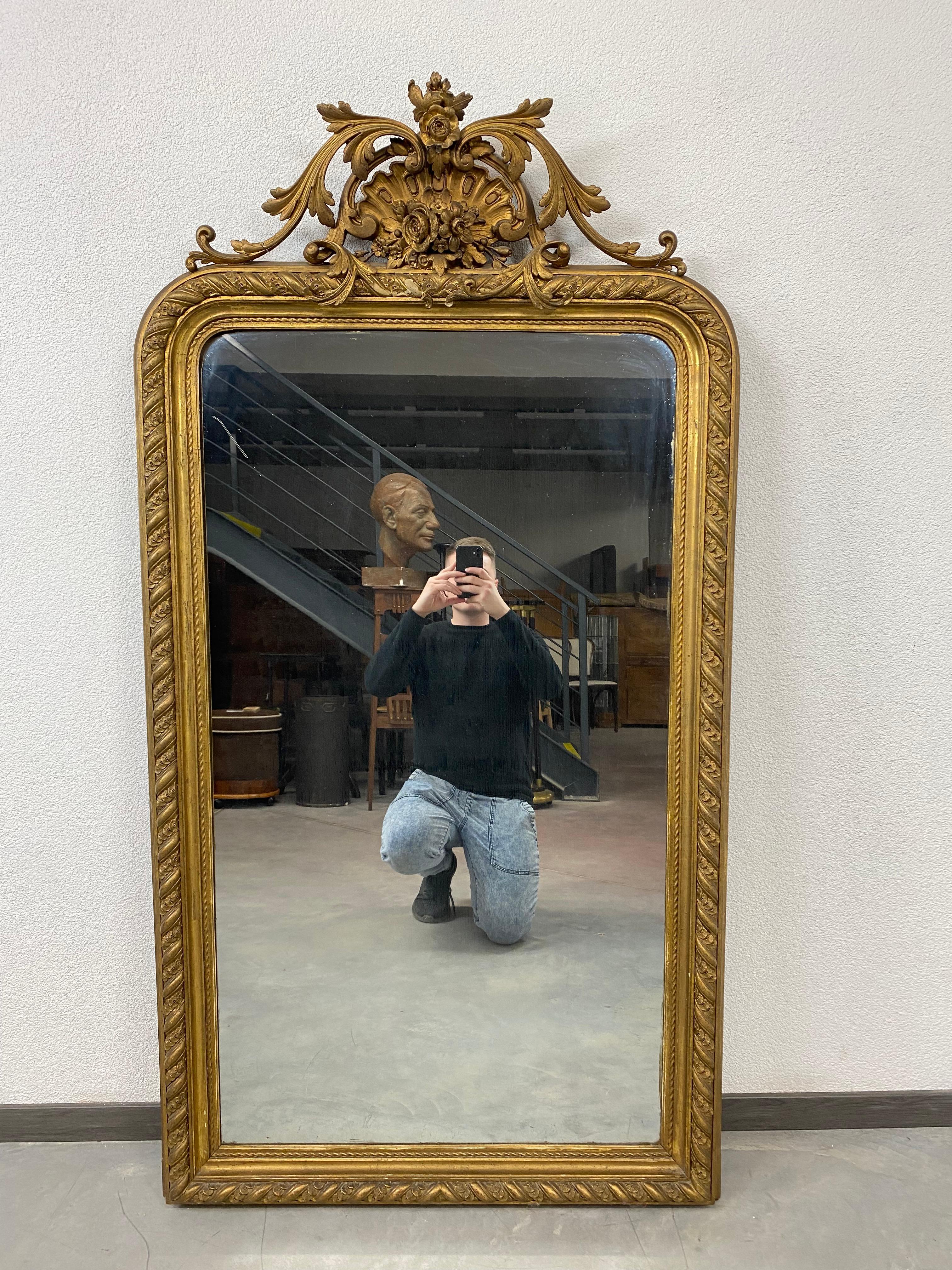 Slovak Large Rococo Style Wall Mirror, circa 1850 For Sale