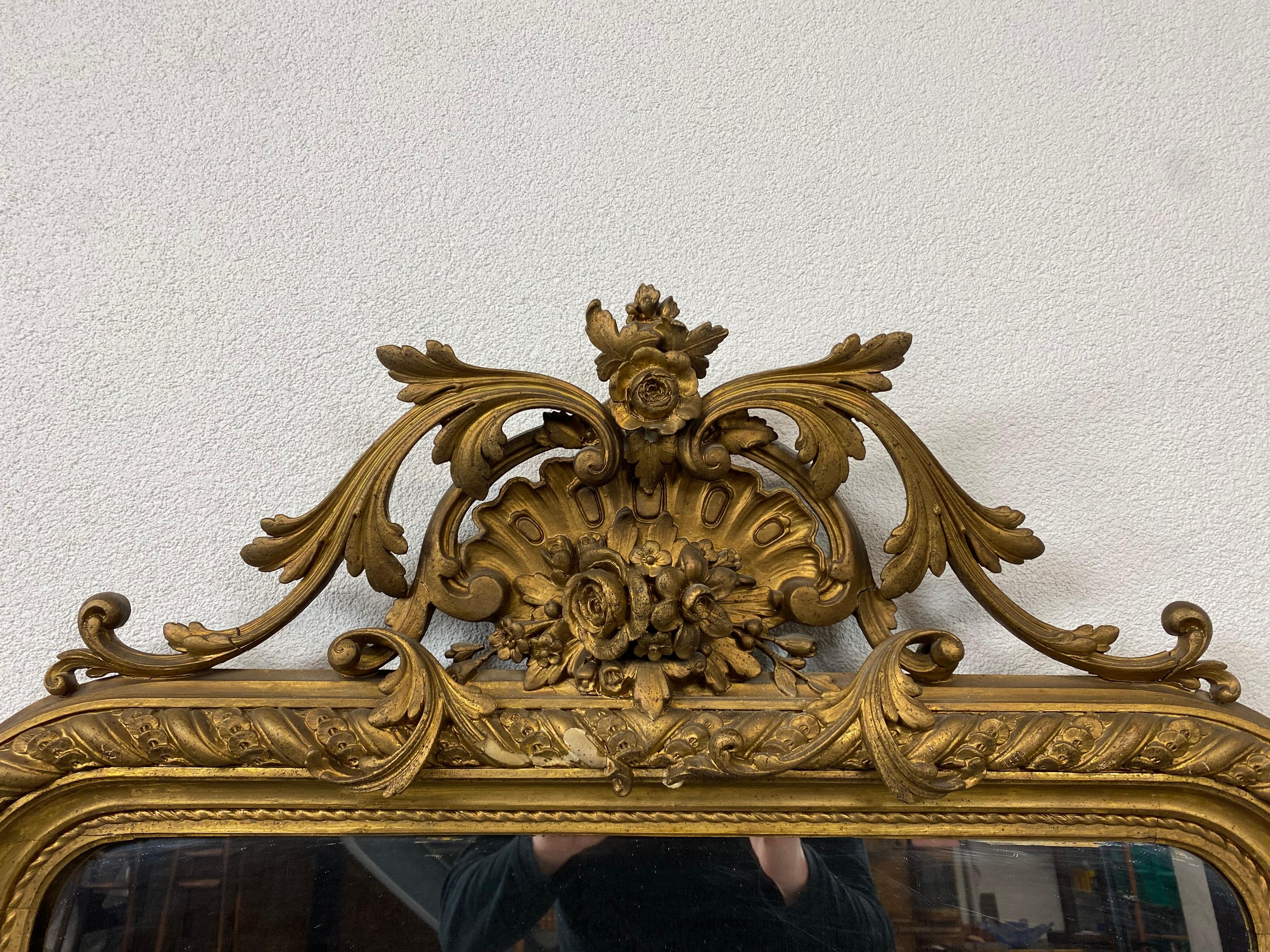 Mid-19th Century Large Rococo Style Wall Mirror, circa 1850 For Sale