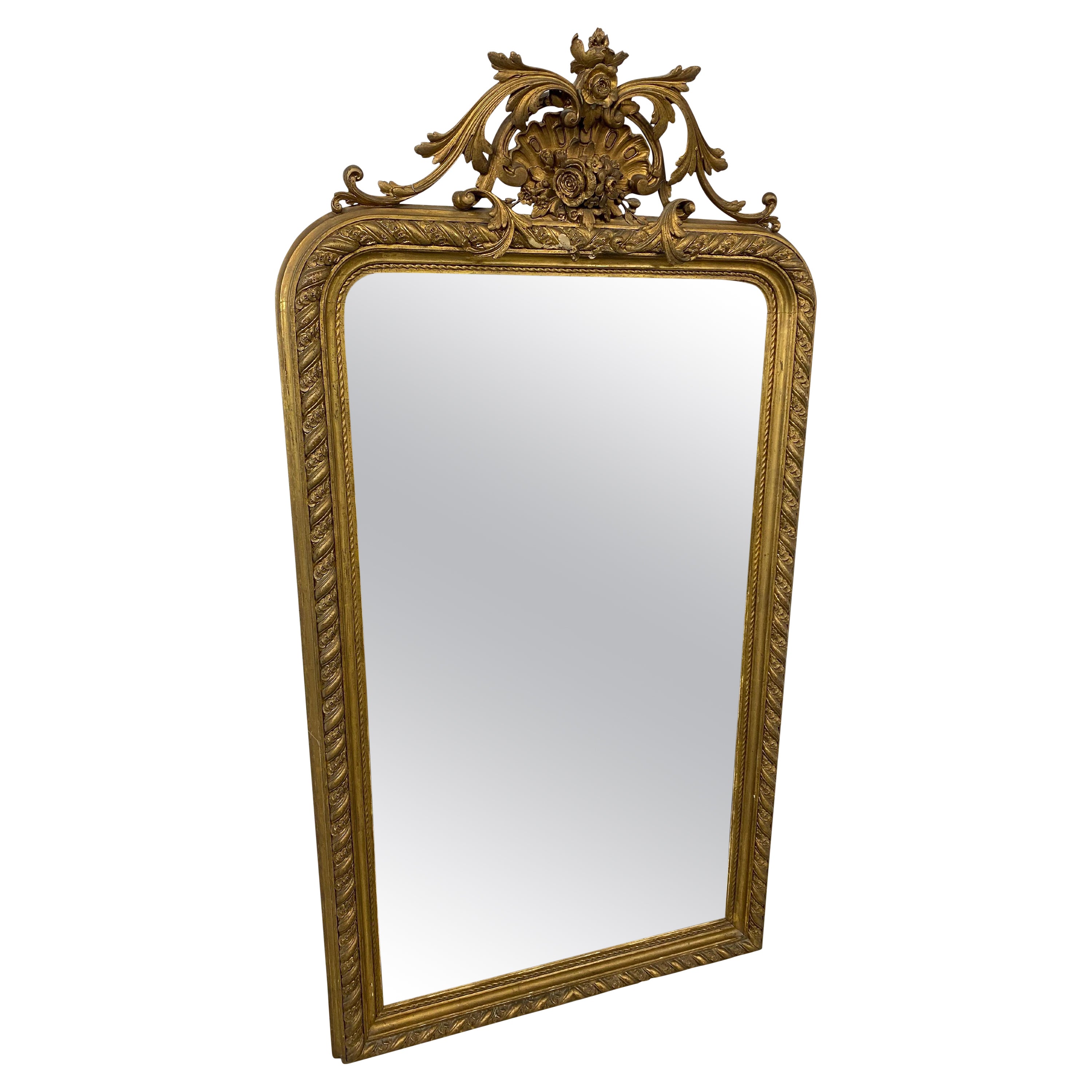 Grand miroir mural de style Rococo, vers 1850