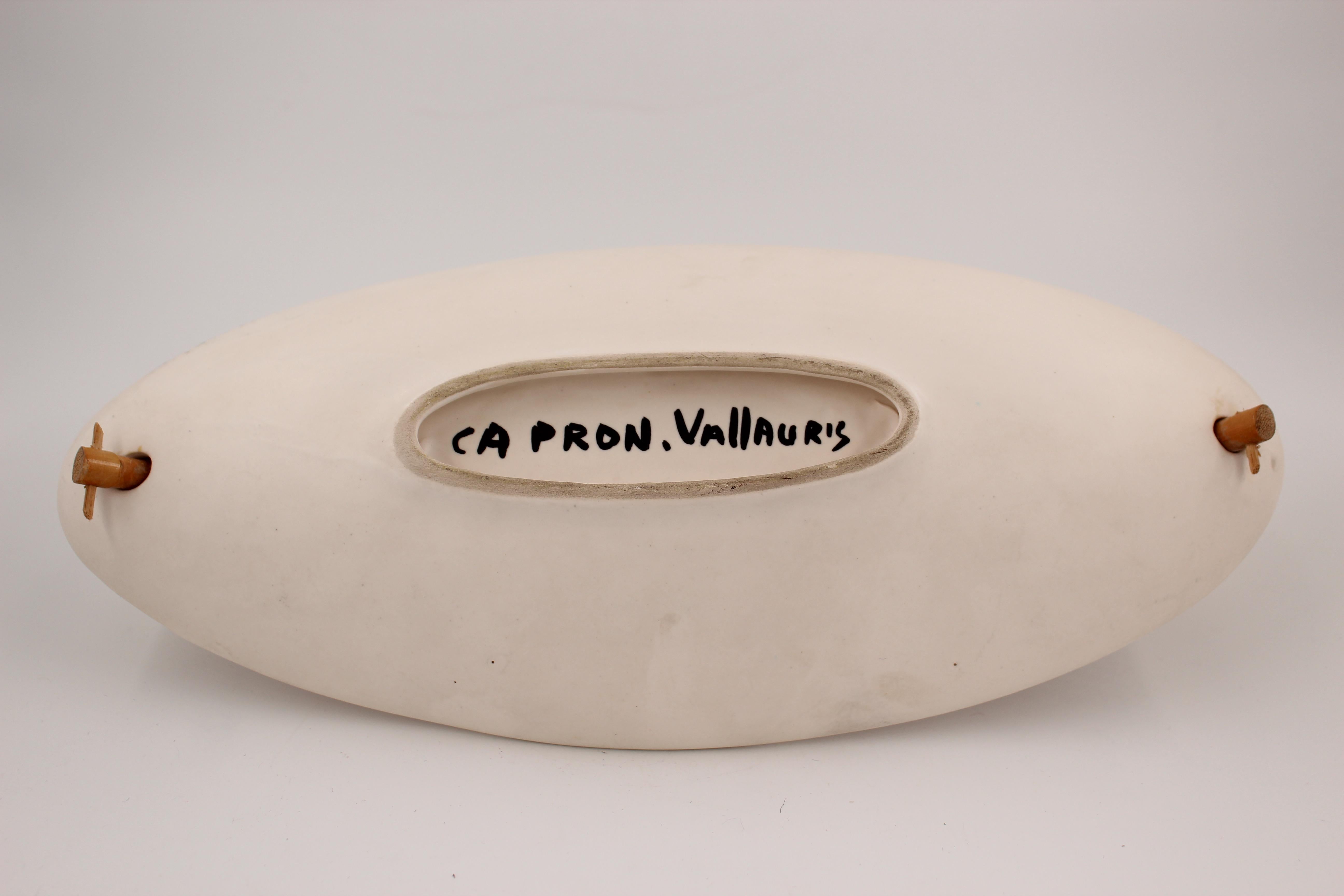 Large Roger Capron Decorative Dish with Bamboo Handle, Vallauris, France, 1950s 3