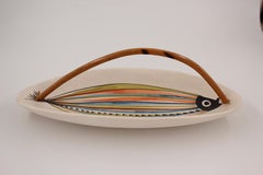 Large Roger Capron Decorative Dish with Bamboo Handle, Vallauris, France, 1950s