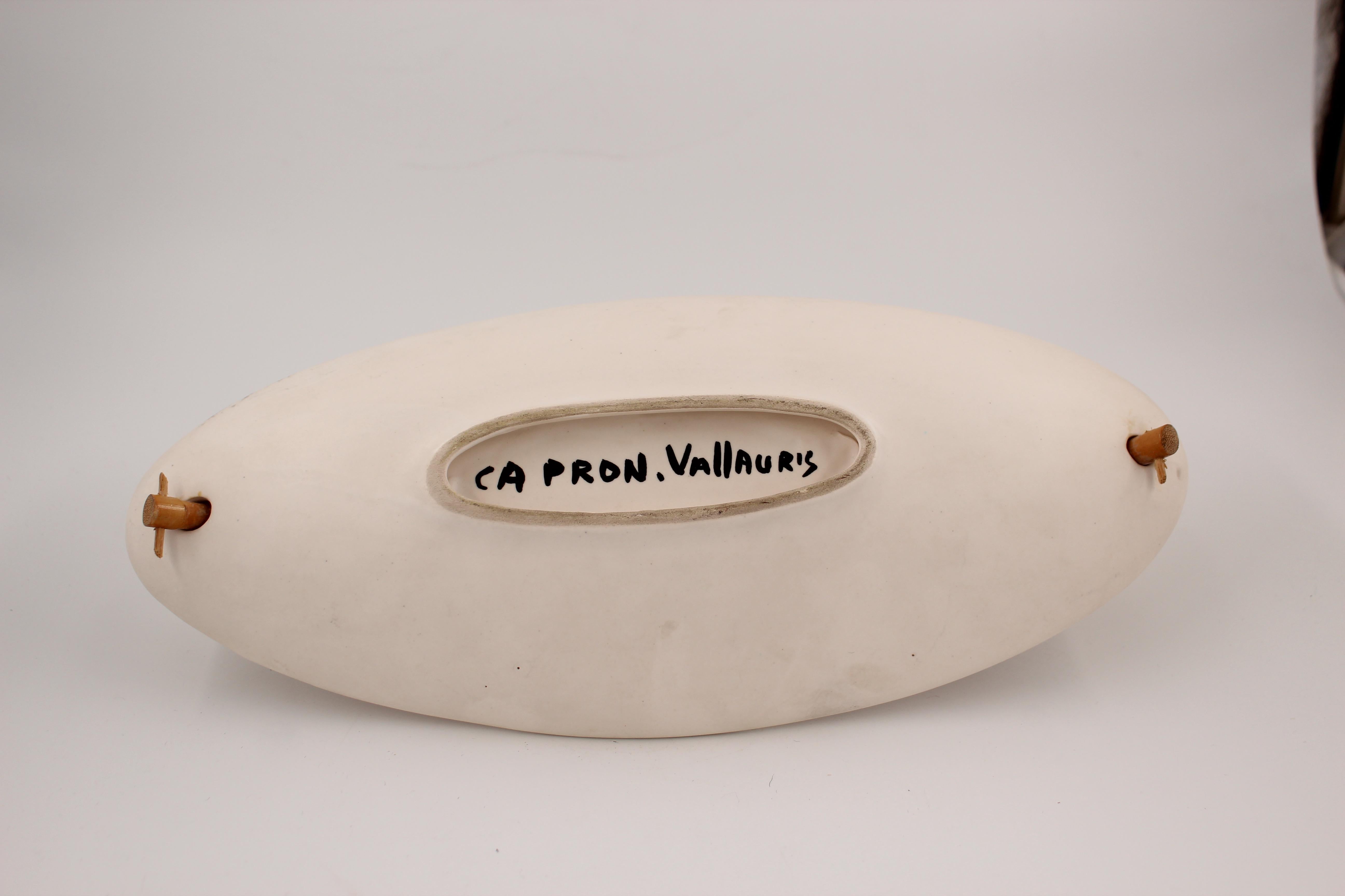 Large Roger Capron Decorative Dish with Bamboo Handle, Vallauris, France, 1950s 2