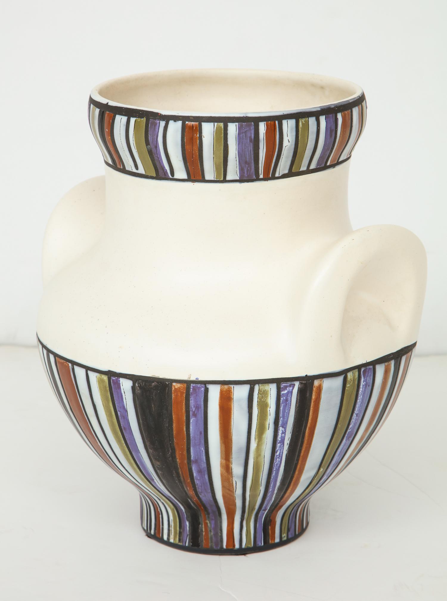 Large Roger Capron Oreilles Vase with Polychrome Decoration (Moderne der Mitte des Jahrhunderts)