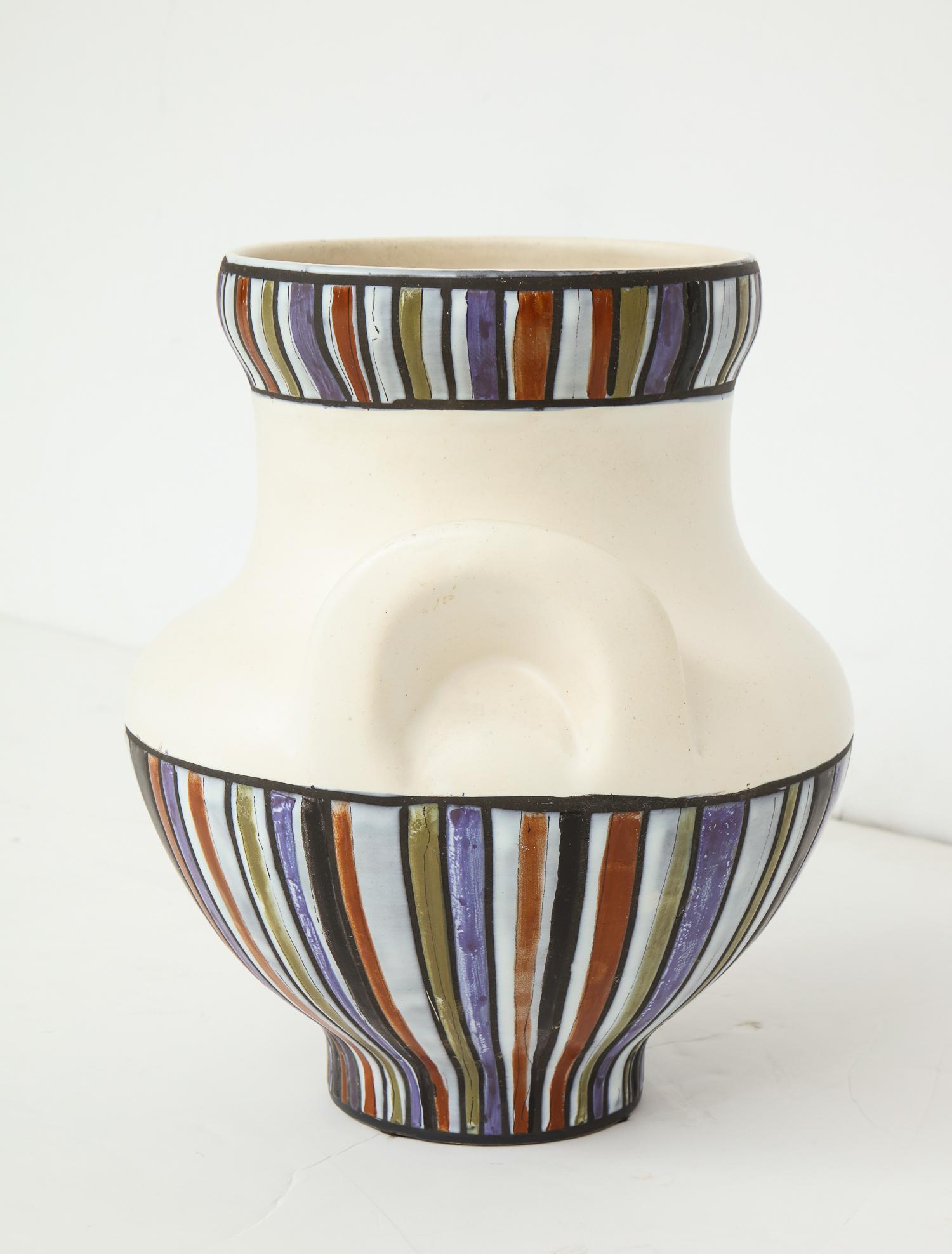 Große Roger Capron Oreilles-Vase mit polychromer Dekoration (Französisch)