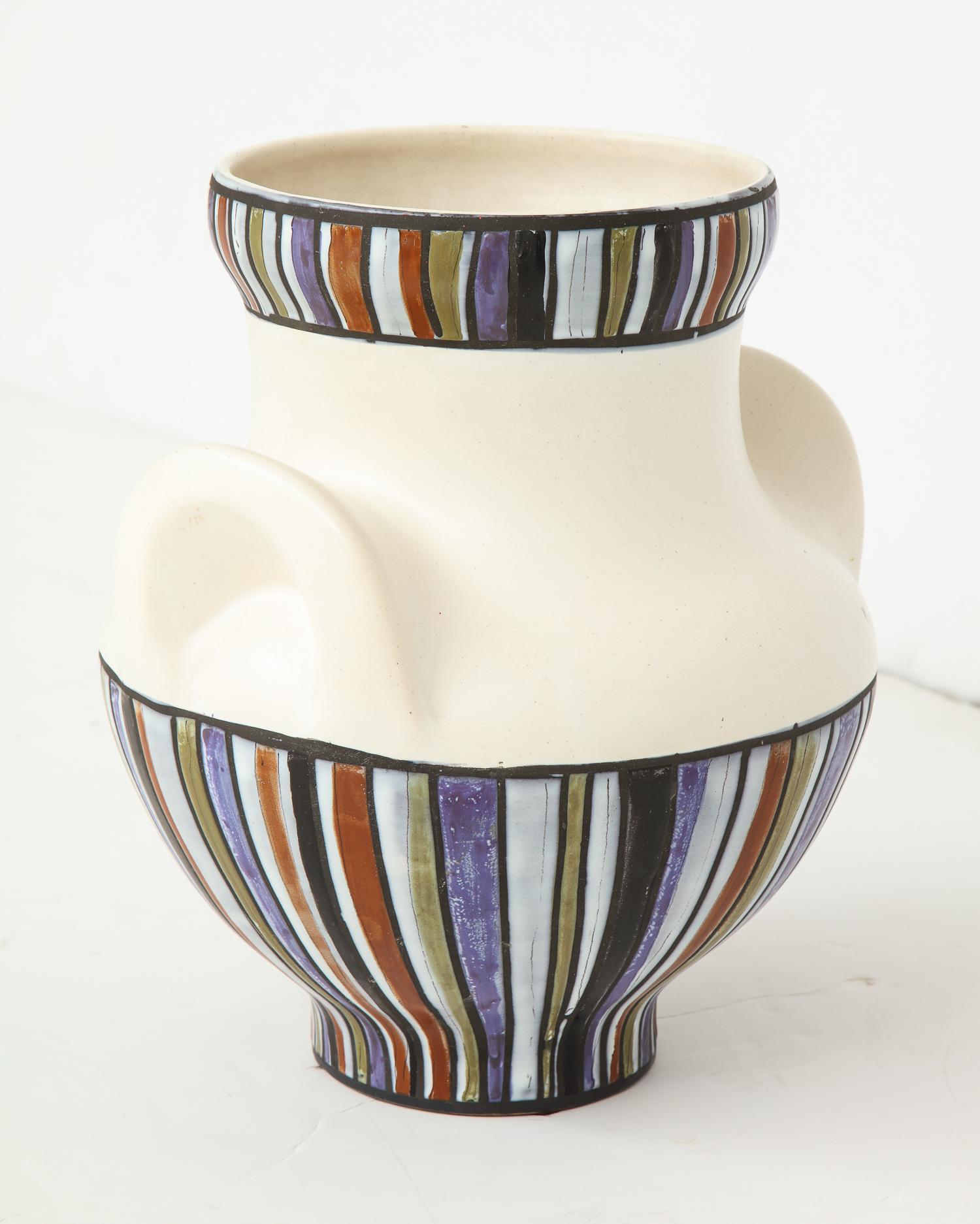 Große Roger Capron Oreilles-Vase mit polychromer Dekoration (Glasiert)