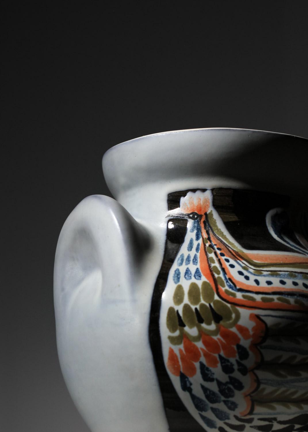 Grand vase en céramique de Roger Capron Vallauris avec motif de poule en vente 2