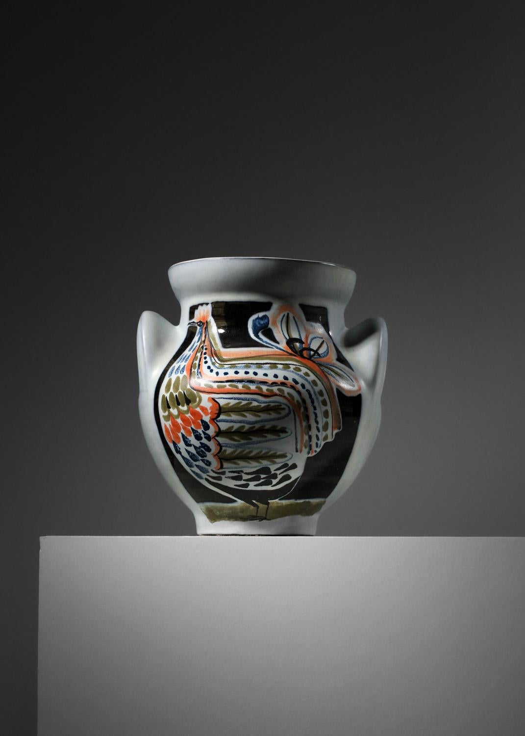 Grand vase en céramique de Roger Capron Vallauris avec motif de poule en vente 4