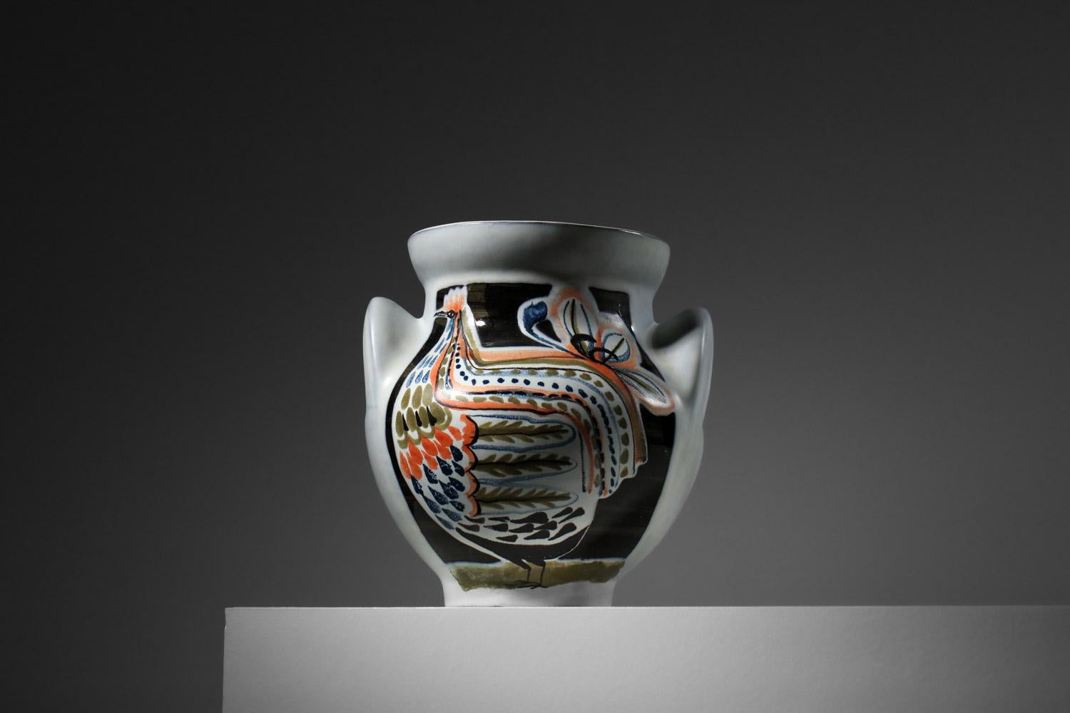Grand vase en céramique de Roger Capron Vallauris avec motif de poule en vente 5