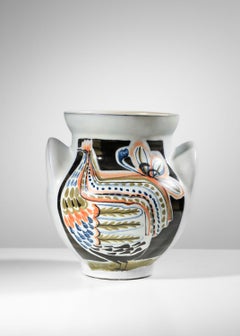 Grand vase en céramique de Roger Capron Vallauris avec motif de poule