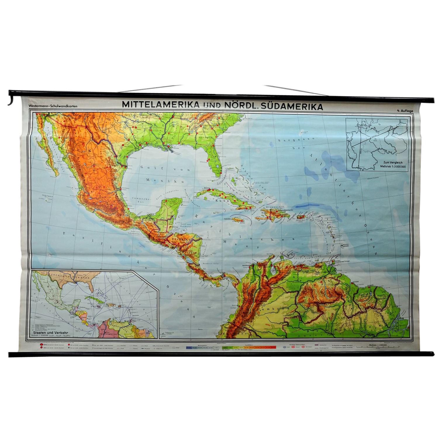 Large Rollable Map Central America Northern South America Wall Chart Poster