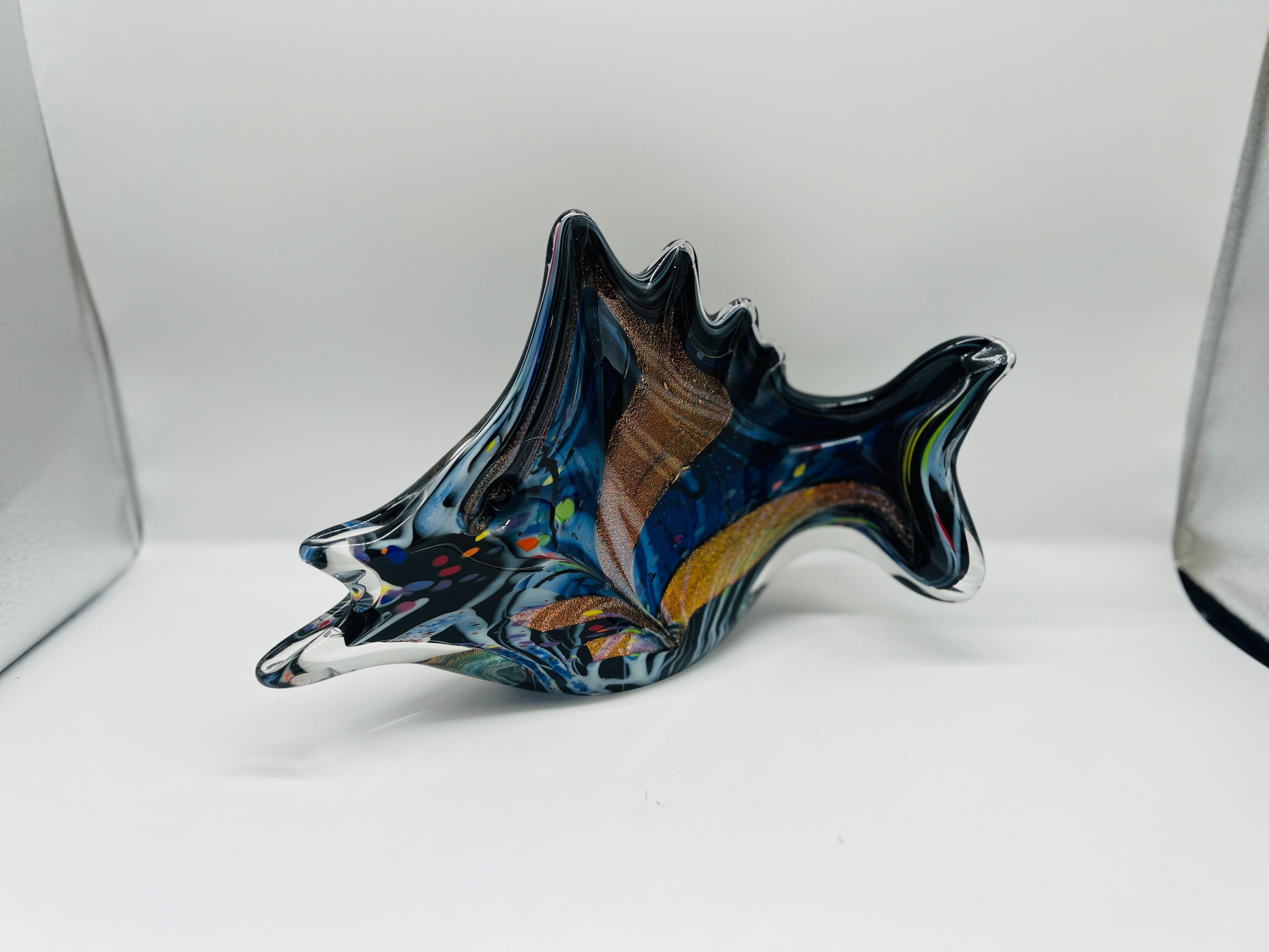 Arts and Crafts Large Rollin Karg 2009 Dichro Fish Art Glass Sculpture