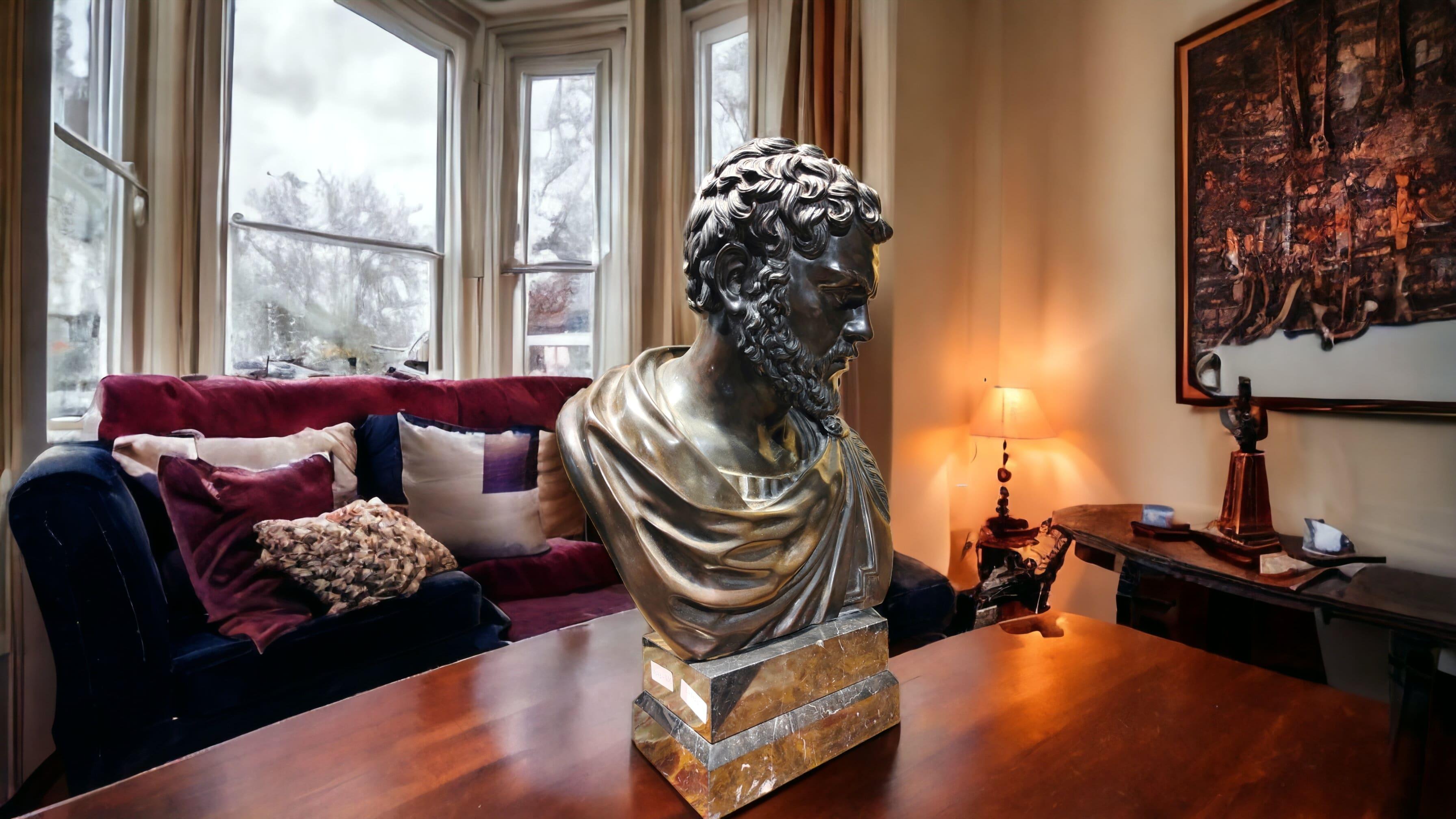 Large Roman Bronze Emperor Bust from the 19th Century For Sale 8