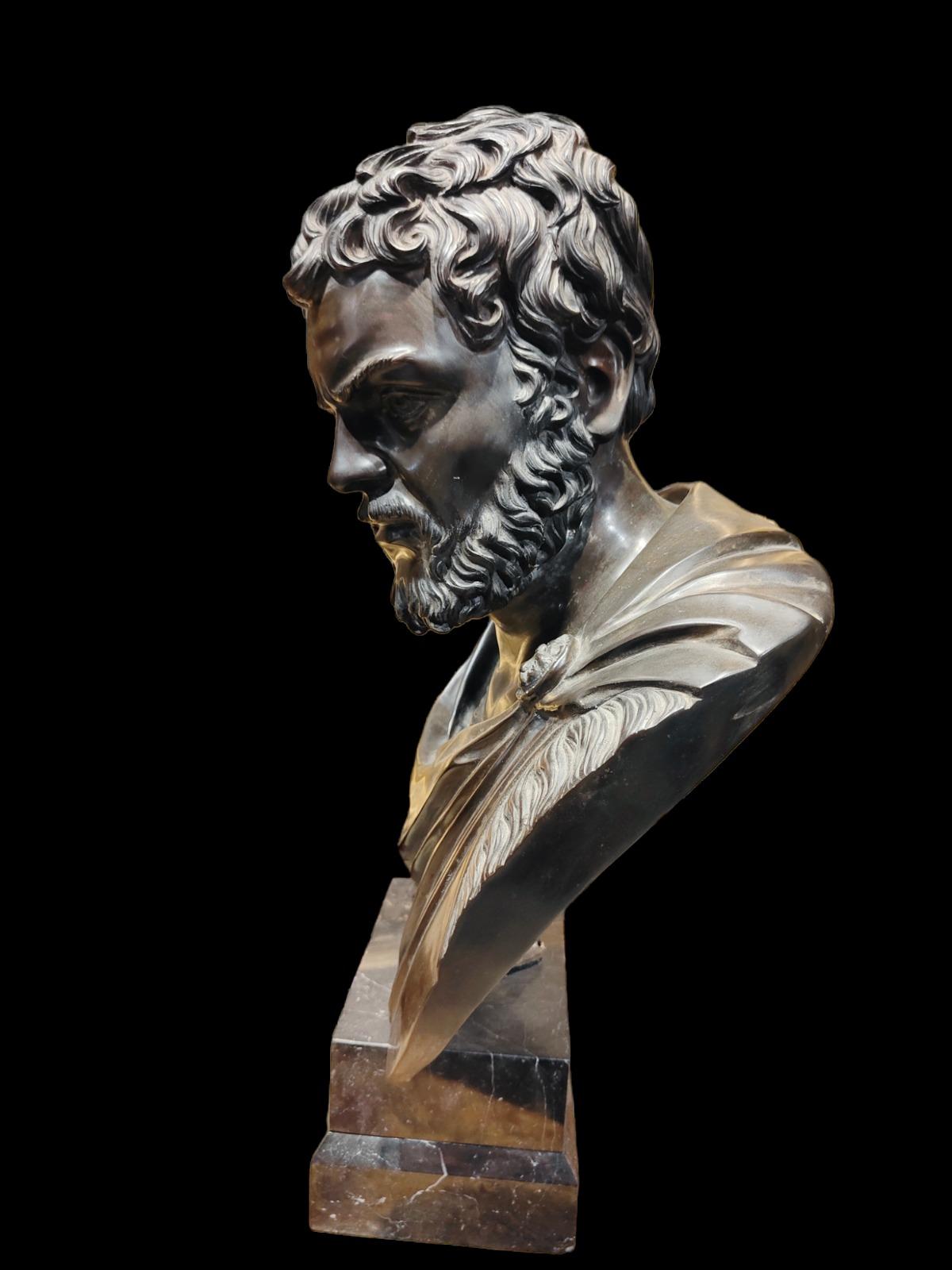 Grand buste d'empereur romain en bronze du 19ème siècle Bon état - En vente à Madrid, ES