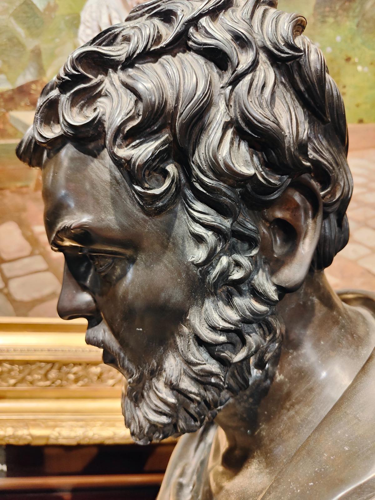 XIXe siècle Grand buste d'empereur romain en bronze du 19ème siècle en vente