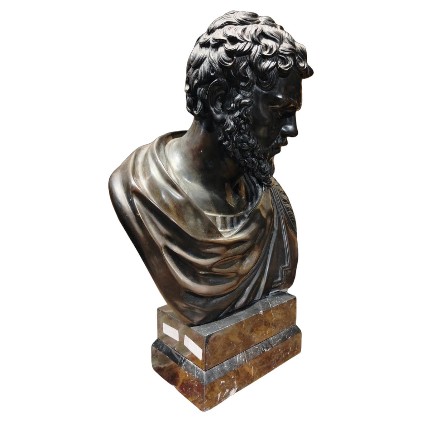 Grand buste d'empereur romain en bronze du 19ème siècle