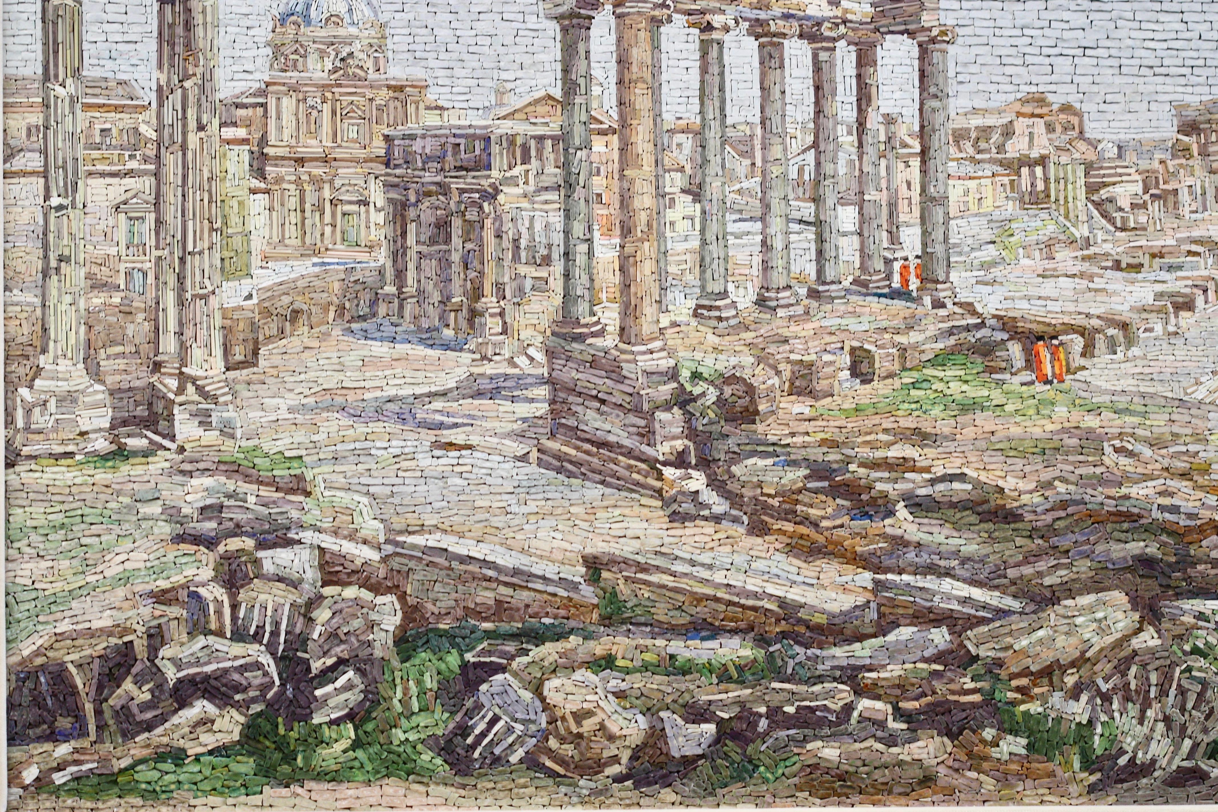 20th Century Large Roman Mosaic Plaque of Foro Romano 