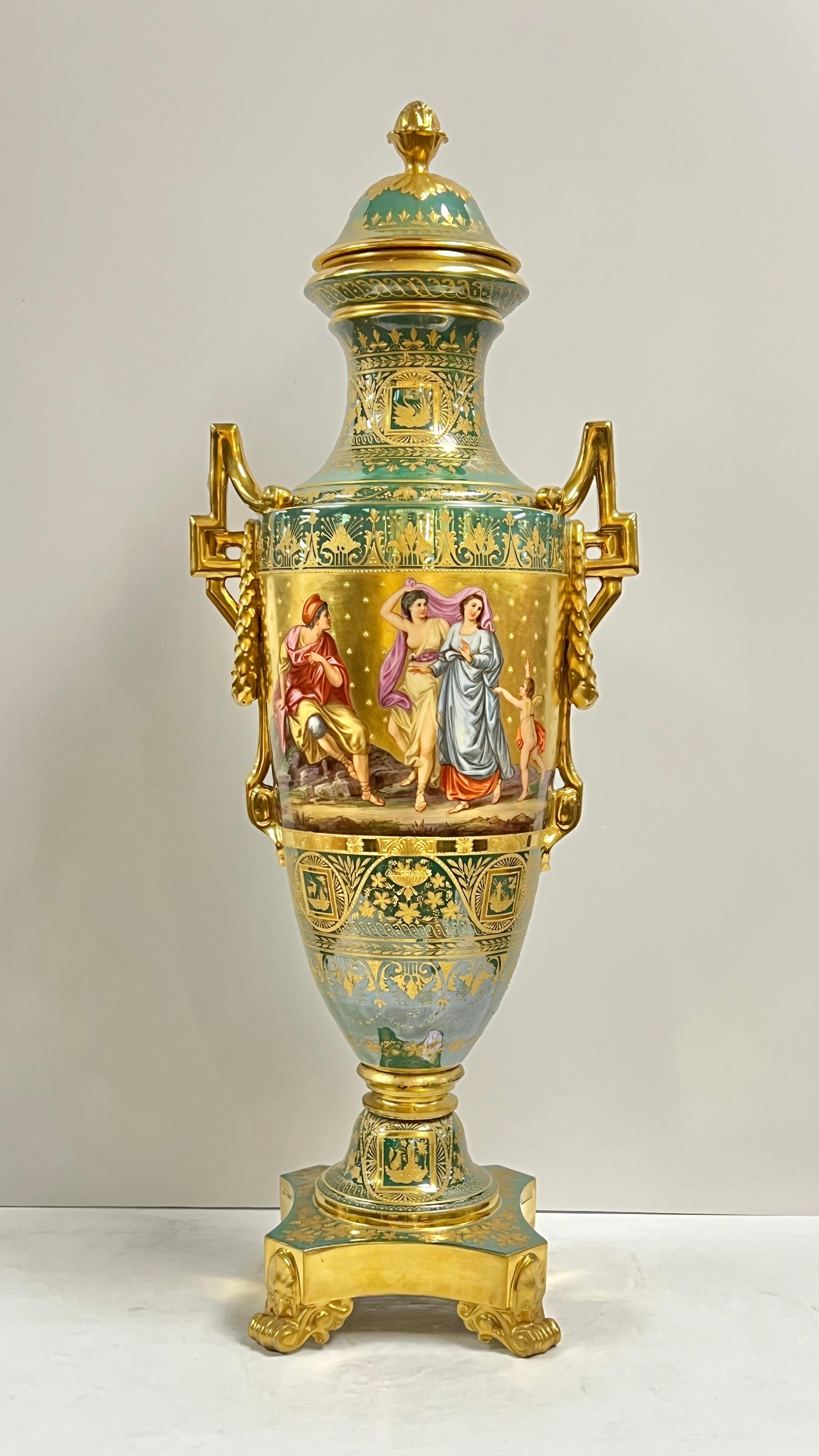 Austrian Large Roman Neoclassical Royal Vienna Porcelain Vase For Sale