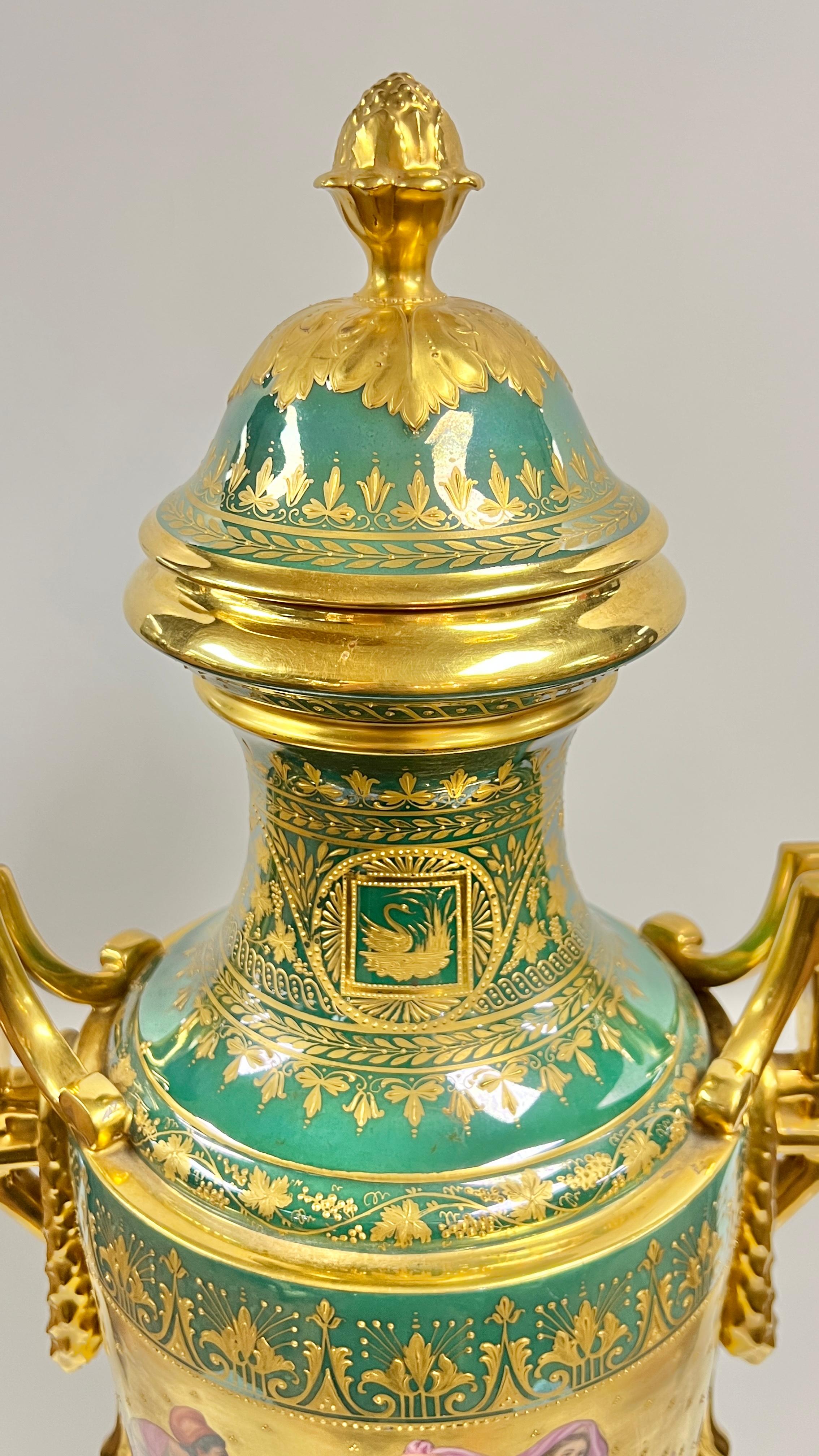 Gilt Large Roman Neoclassical Royal Vienna Porcelain Vase For Sale