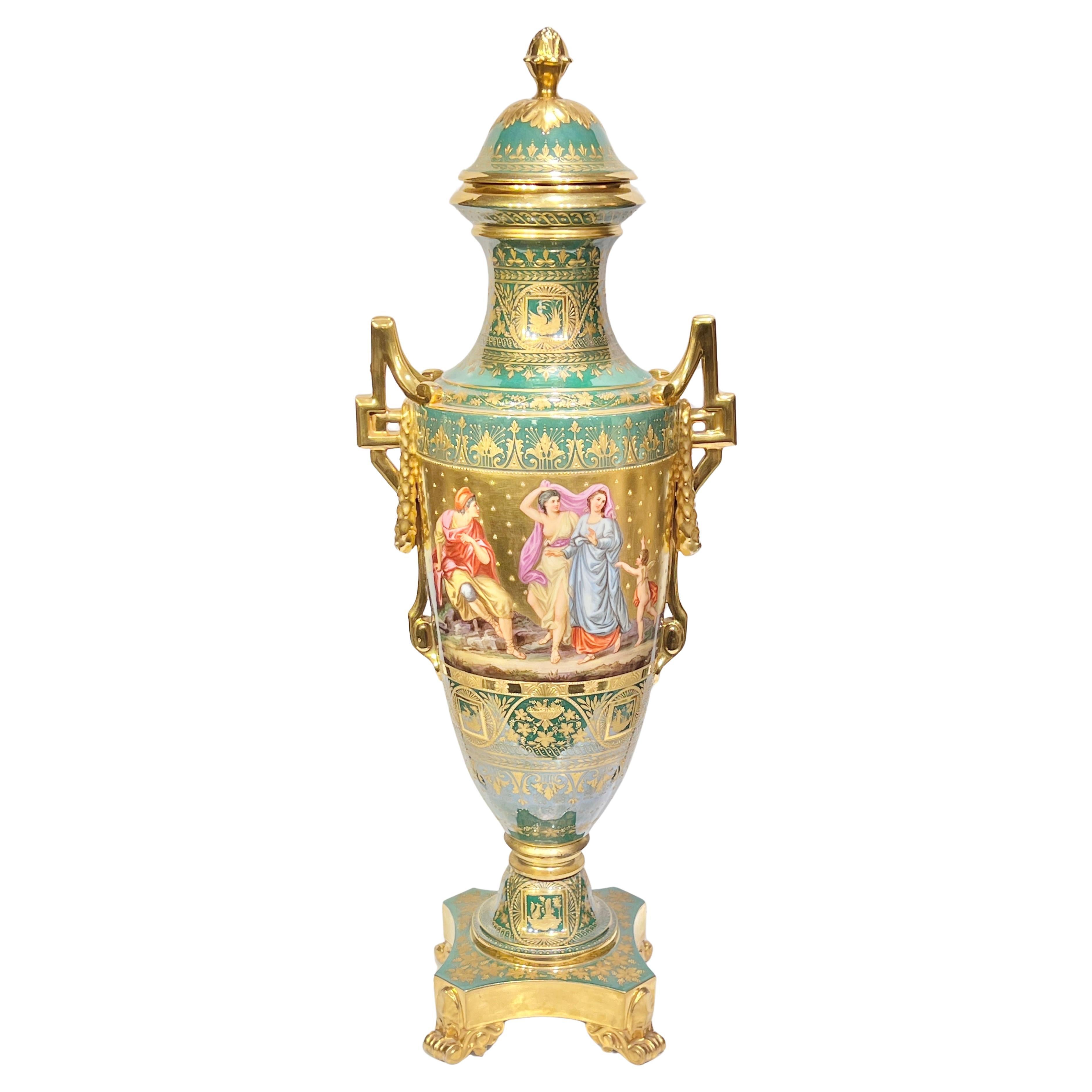 Large Roman Neoclassical Royal Vienna Porcelain Vase For Sale