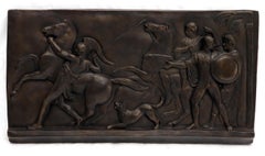 Large Roman or Greek Battle Scene Heavy Fiberglass Plaque Bronze Patina